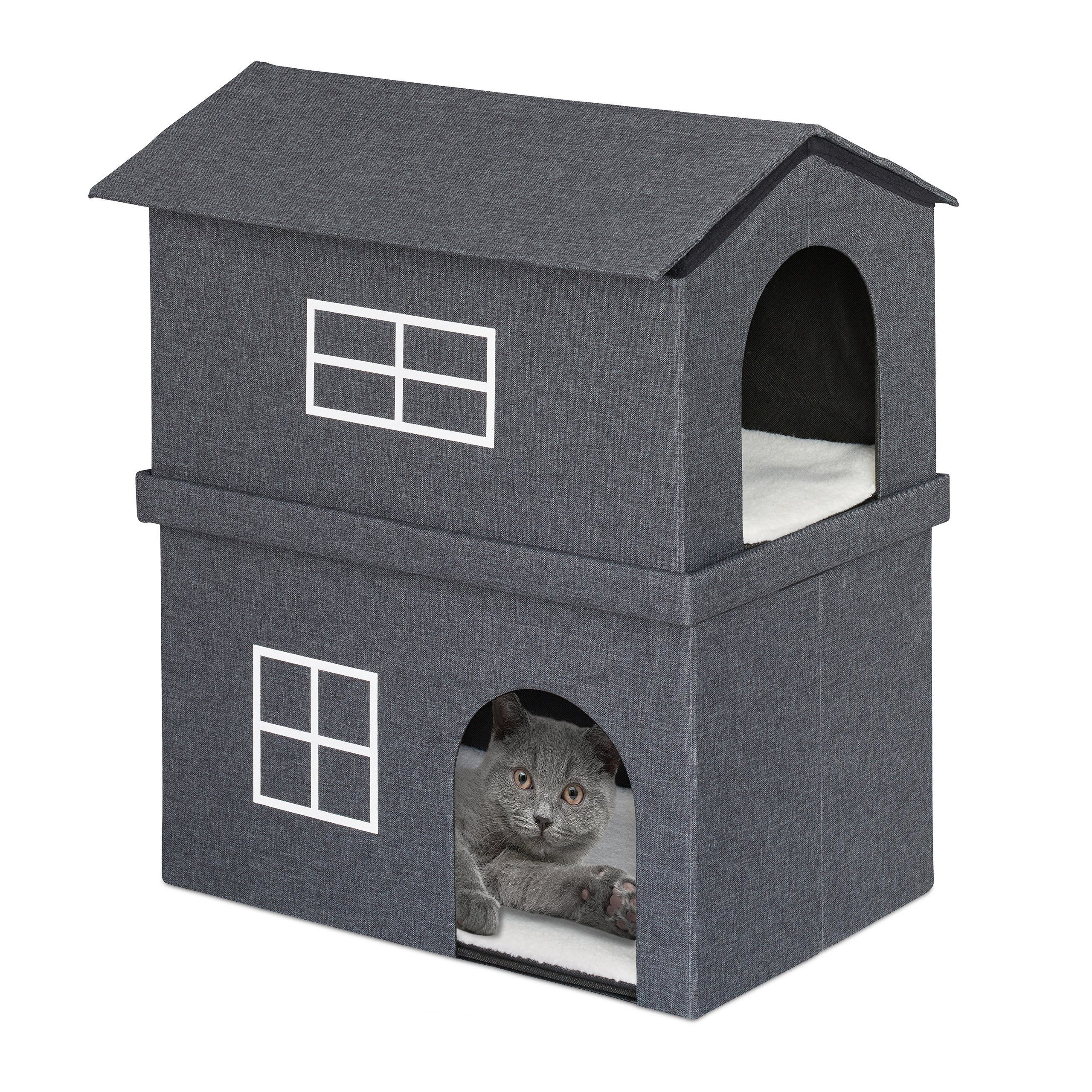 relaxdays Katzenzelt Katzenhaus 2 Etagen für drinnen