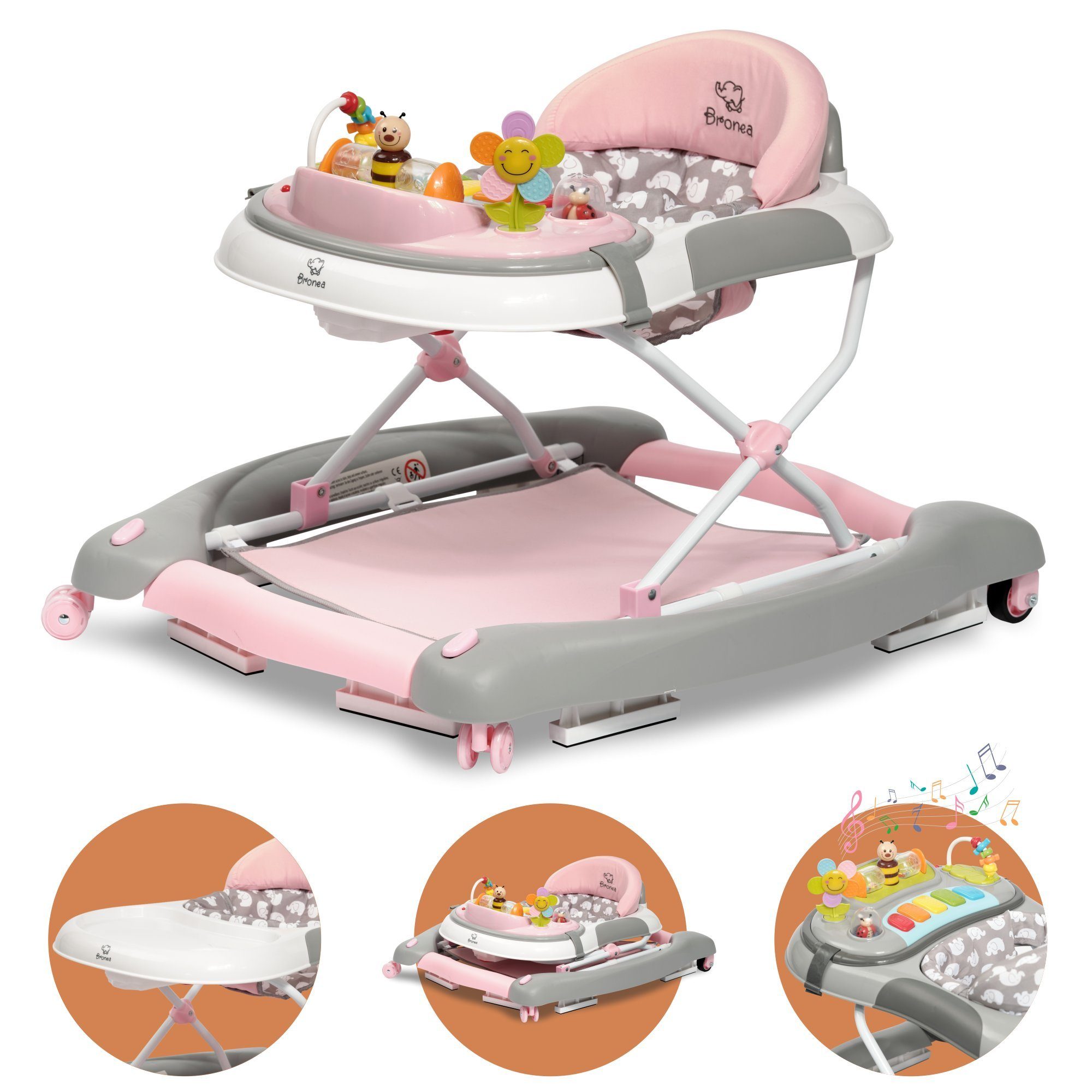 Lauflernhilfe 4in1 Gehfrei Baby Lauflernwagen Schaukel Lauflernhilfe Babywalker Rosa