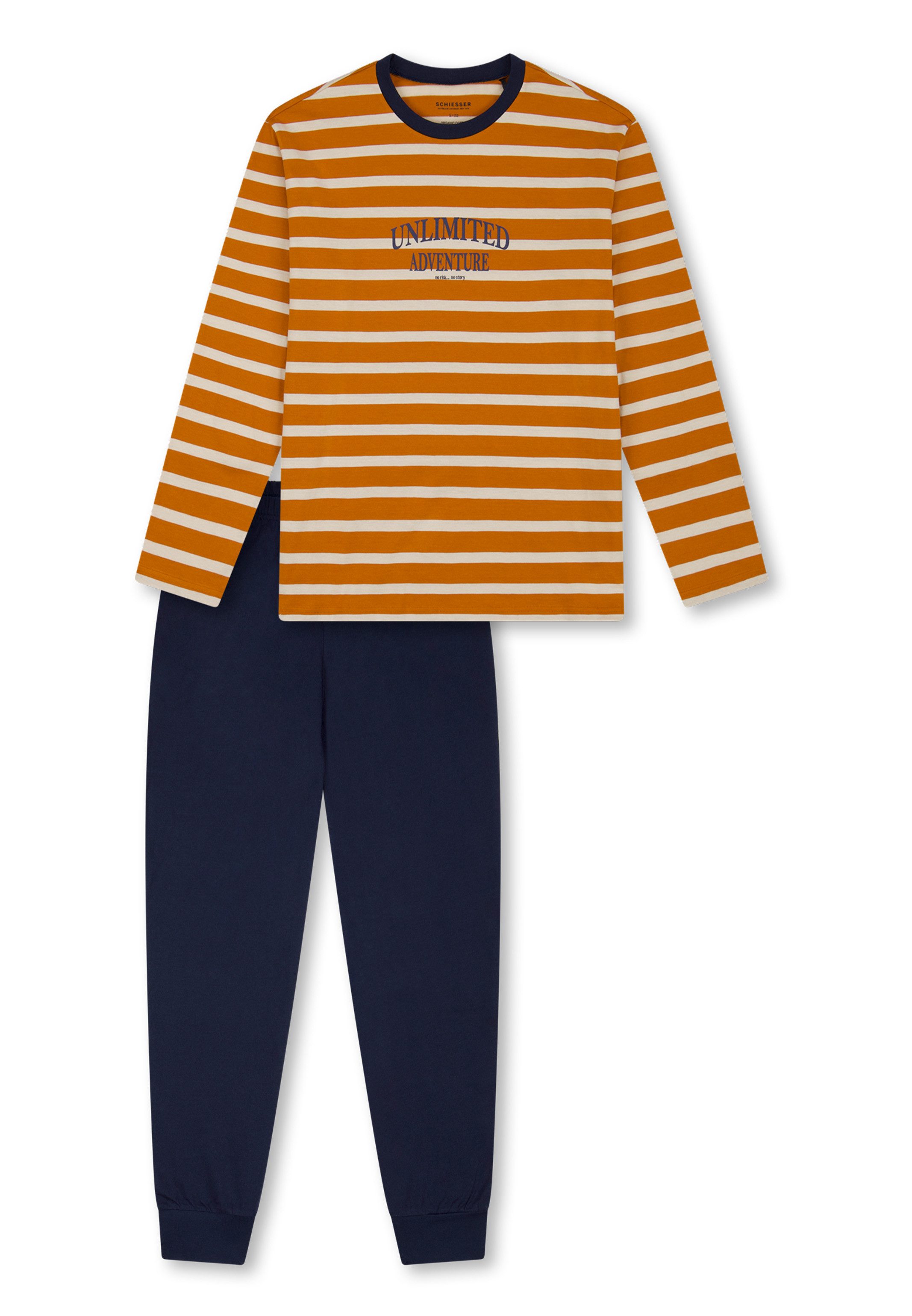 Schiesser Pyjama Nightwear (Set, 2 tlg) Schlafanzug - Baumwolle - Atmungsaktiv - Gestreiftes Oberteil