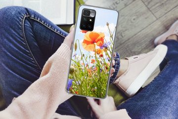 MuchoWow Handyhülle Blumen - Mohn - Frühling - Natur - Rot - Blau, Phone Case, Handyhülle Xiaomi Redmi 10, Silikon, Schutzhülle