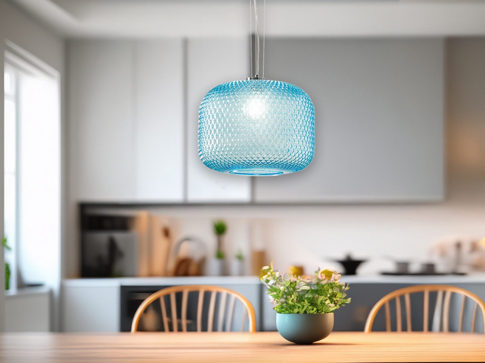 Luce Ambiente Design LED Pendelleuchte mit Relief Glas Lampenschirm Ø 40cm, Dimmfunktion, LED wechselbar, Warmweiß, Hängelampe inkl. Leuchmittel in 3 Stufen dimmbar über Licht-Schalter