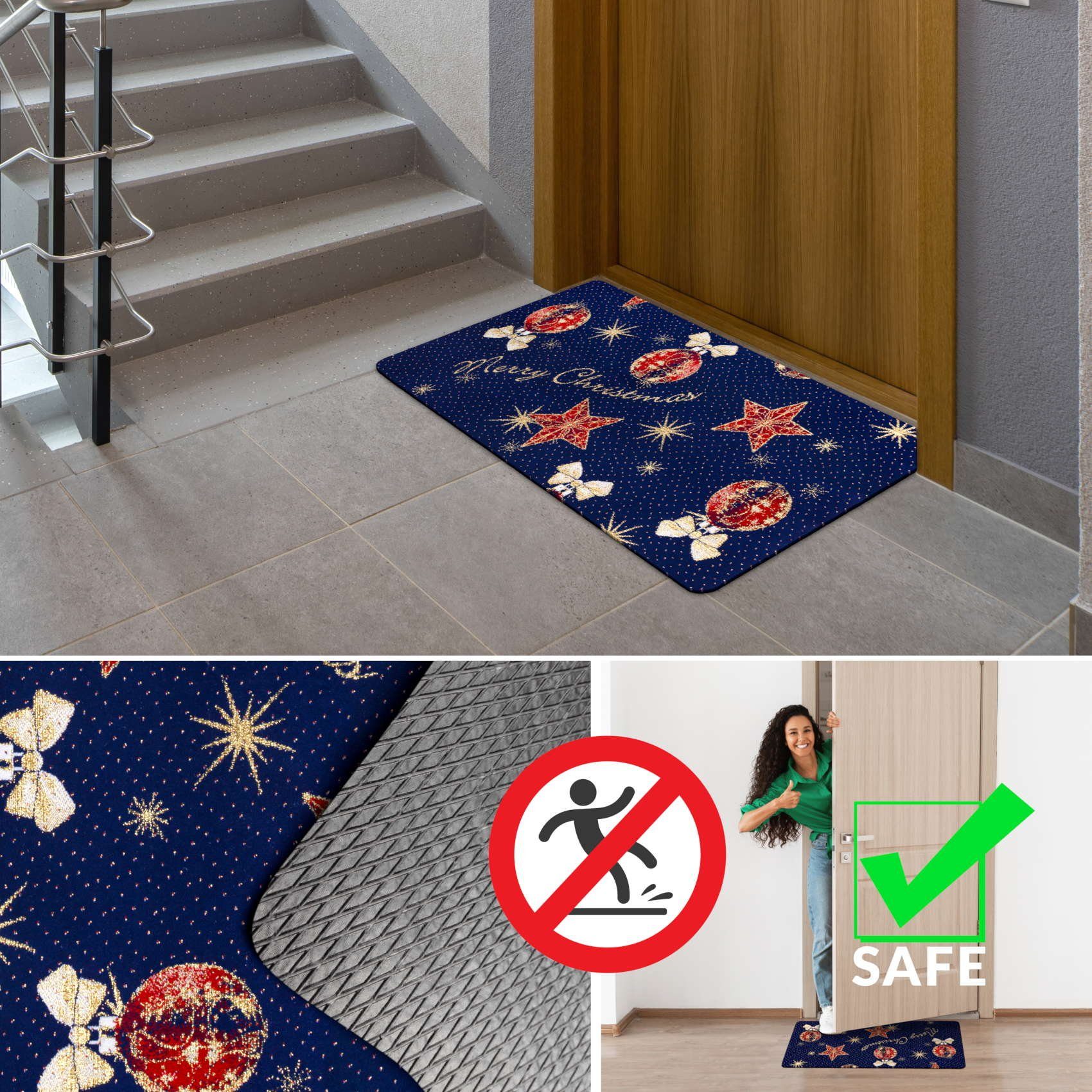 Textil Höhe: Flurläufer Rechteckig, Fußmatte Textil mm, Fußmatte 3 Teppichvorleger Küchenläufer Weihnachten, ANRO,