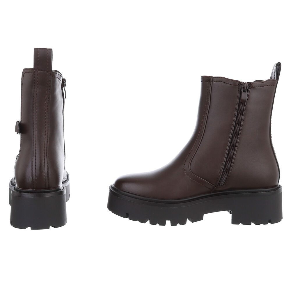 Ital-Design Stylische Chelsea-Boots mit Riemen für Damen Plateaustiefelette (90598665) Blockabsatz Stiefeletten in Braun