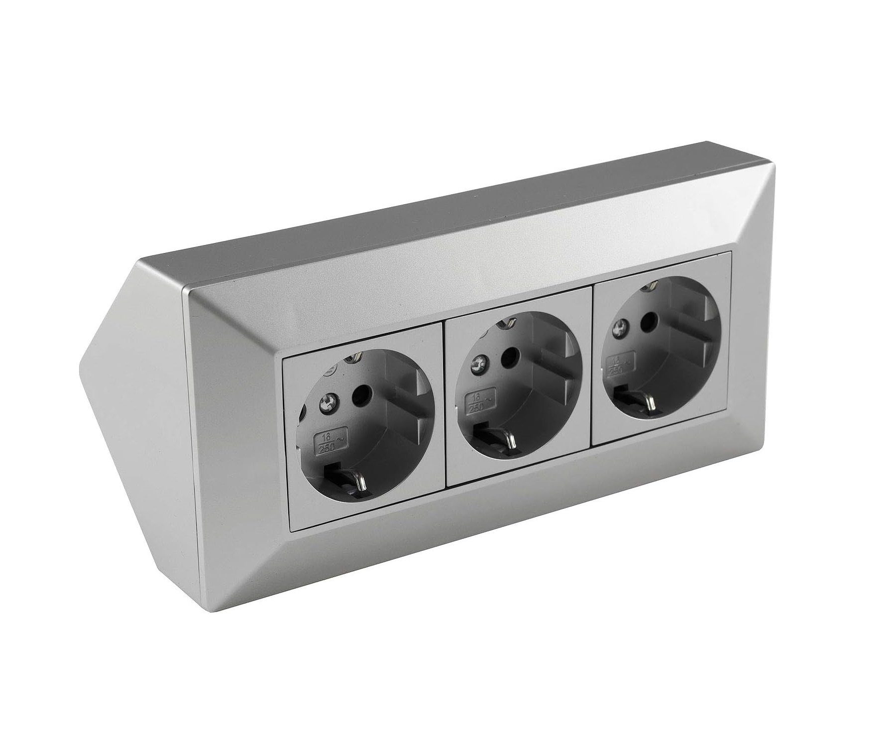 ChiliTec 3-fach Steckdosenblock, silber Mehrfachsteckdose