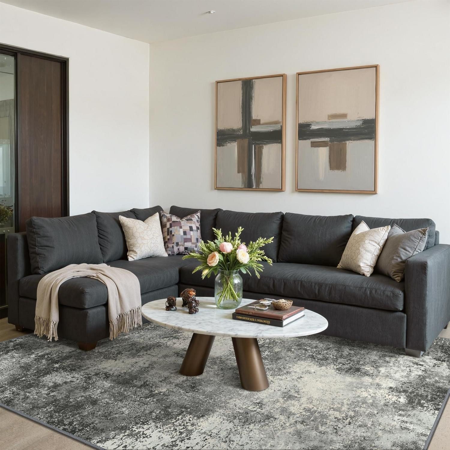 LuxusKollektion Designteppich Wohnzimmer Teppich 200x290 Schwarz-weiß Verlauf, rechteckig, Höhe: 5 mm
