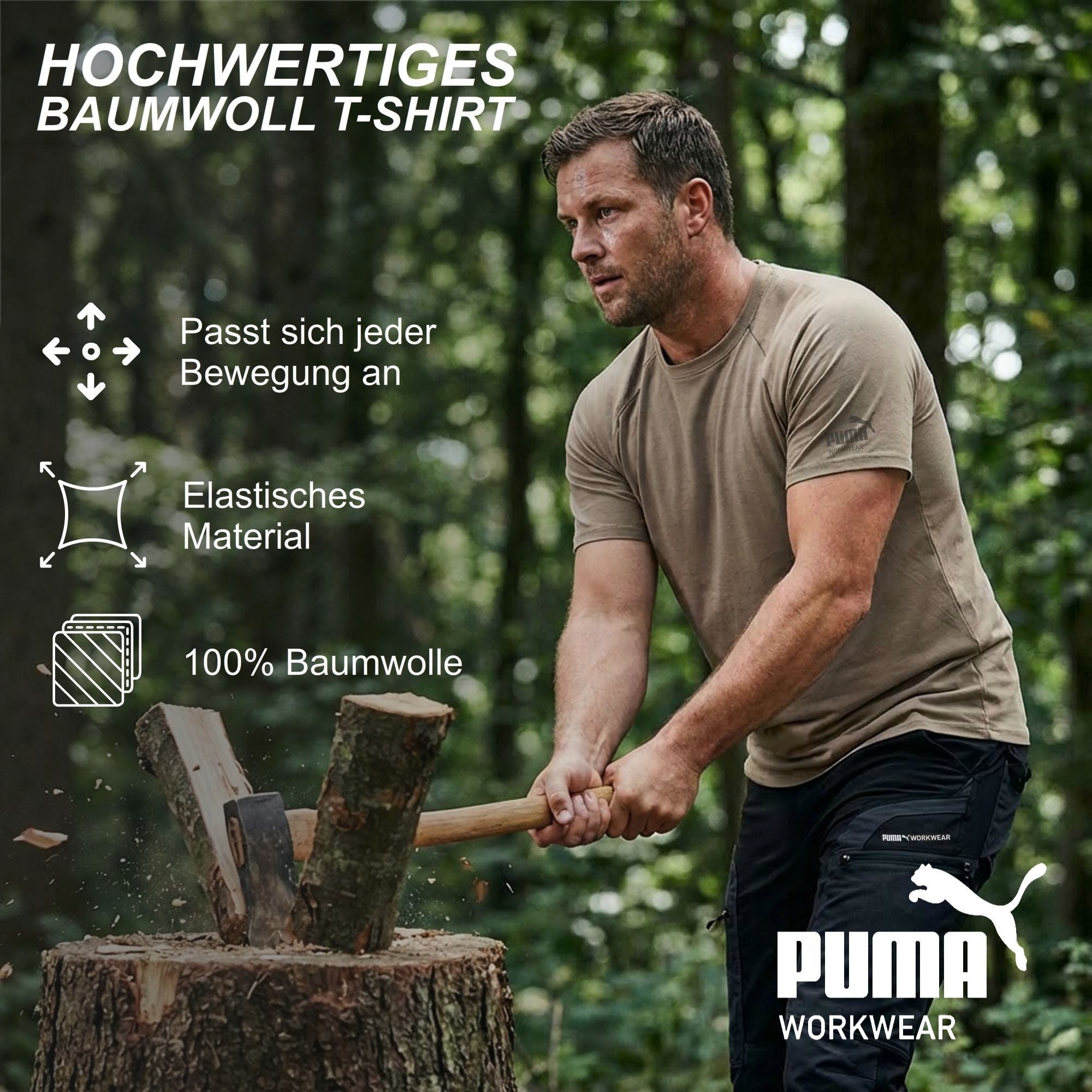 PUMA Workwear T-Shirt Herren Shirt aus 100% Baumwolle - Robustes und Atmungsaktives Gewebe Bequeme Passform - Rundhals - Für Handwerk Logistik und Werkstatt