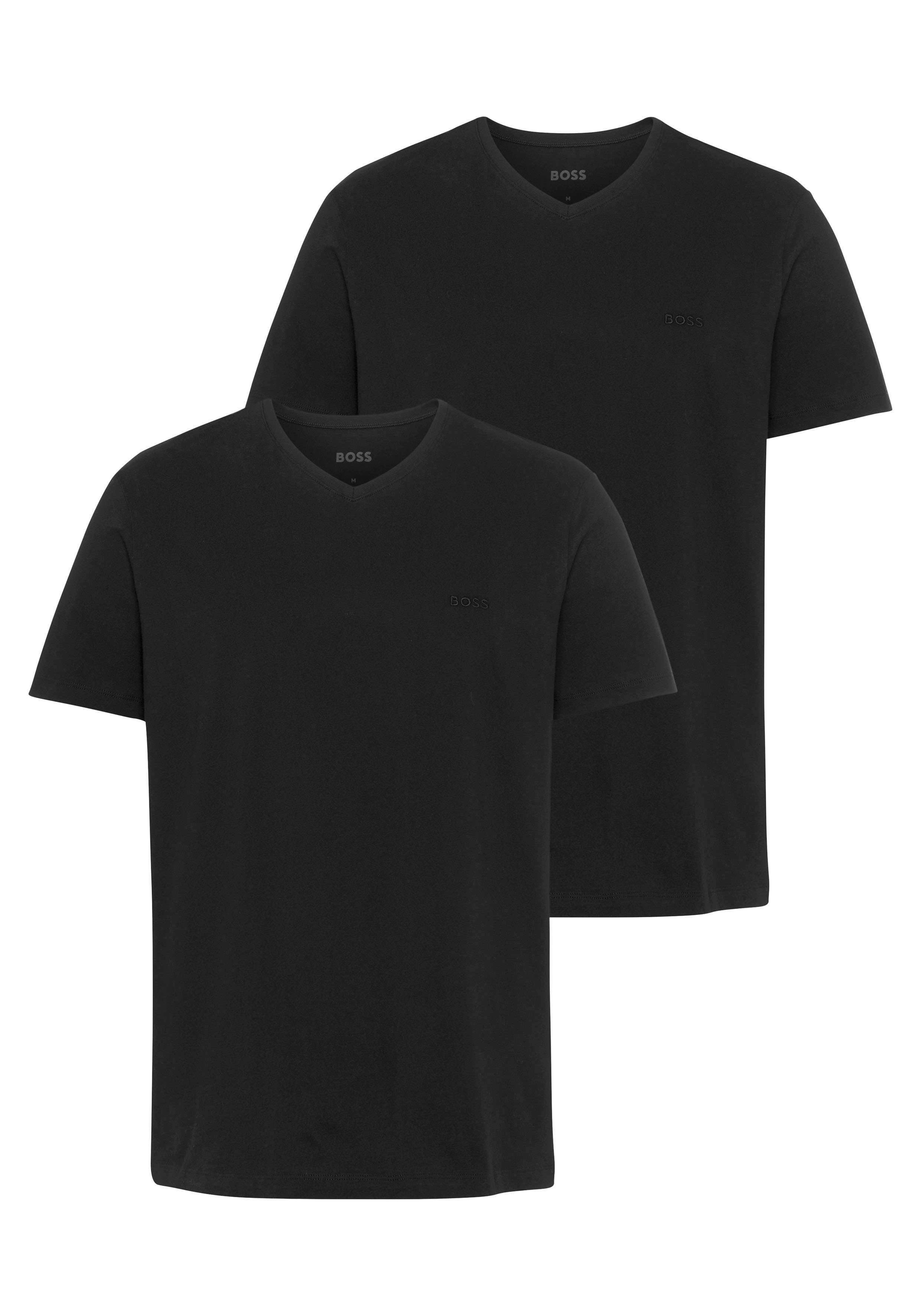 BOSS V-Shirt TShirtVN 2P Comfort (2-tlg) mit Boss Logo-Stickerei Blac 001 | Unterhemden