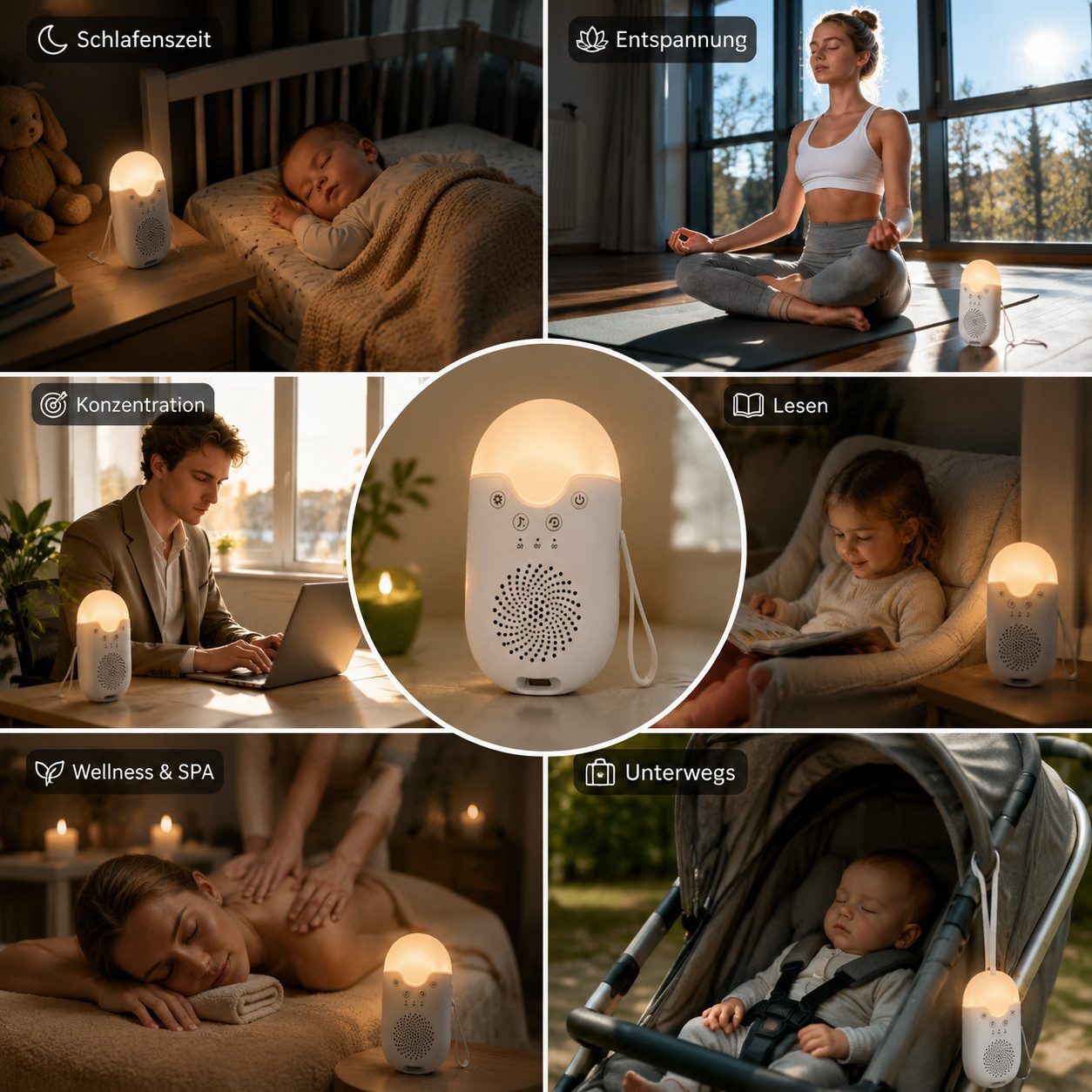 Fyrove Geräuschmaschine für Babys Einschlaf- und Durchschlafhilfe (Soundgerät, Baby-Nachtlicht für Kinderzimmer, Reisen und Abendroutine, 500 mAh, USB-C, Timer, – Bild 2 von 5