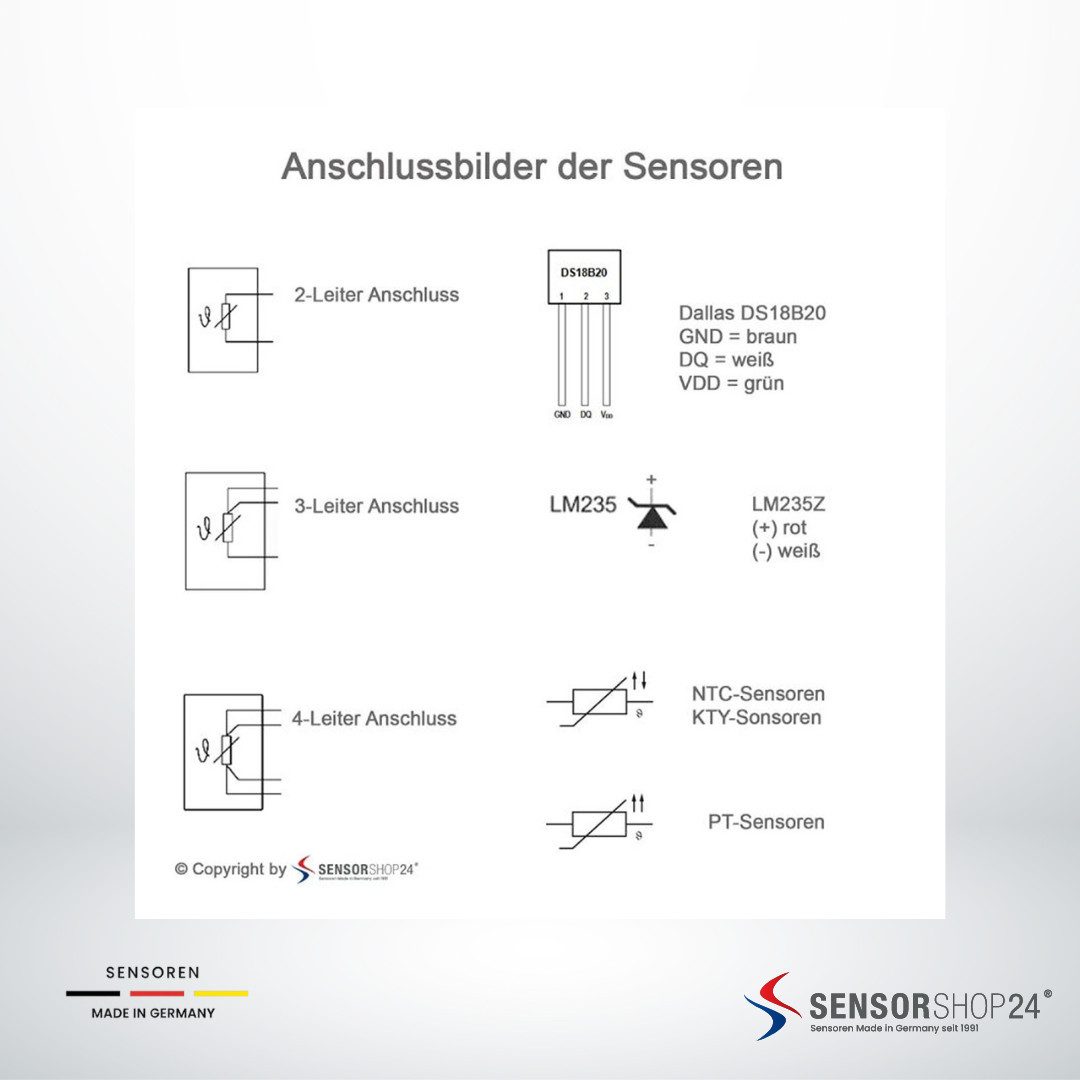 Sensorshop24 Sensor Kabelfühler mit Silikon Leitung 6 mm x 50 mm