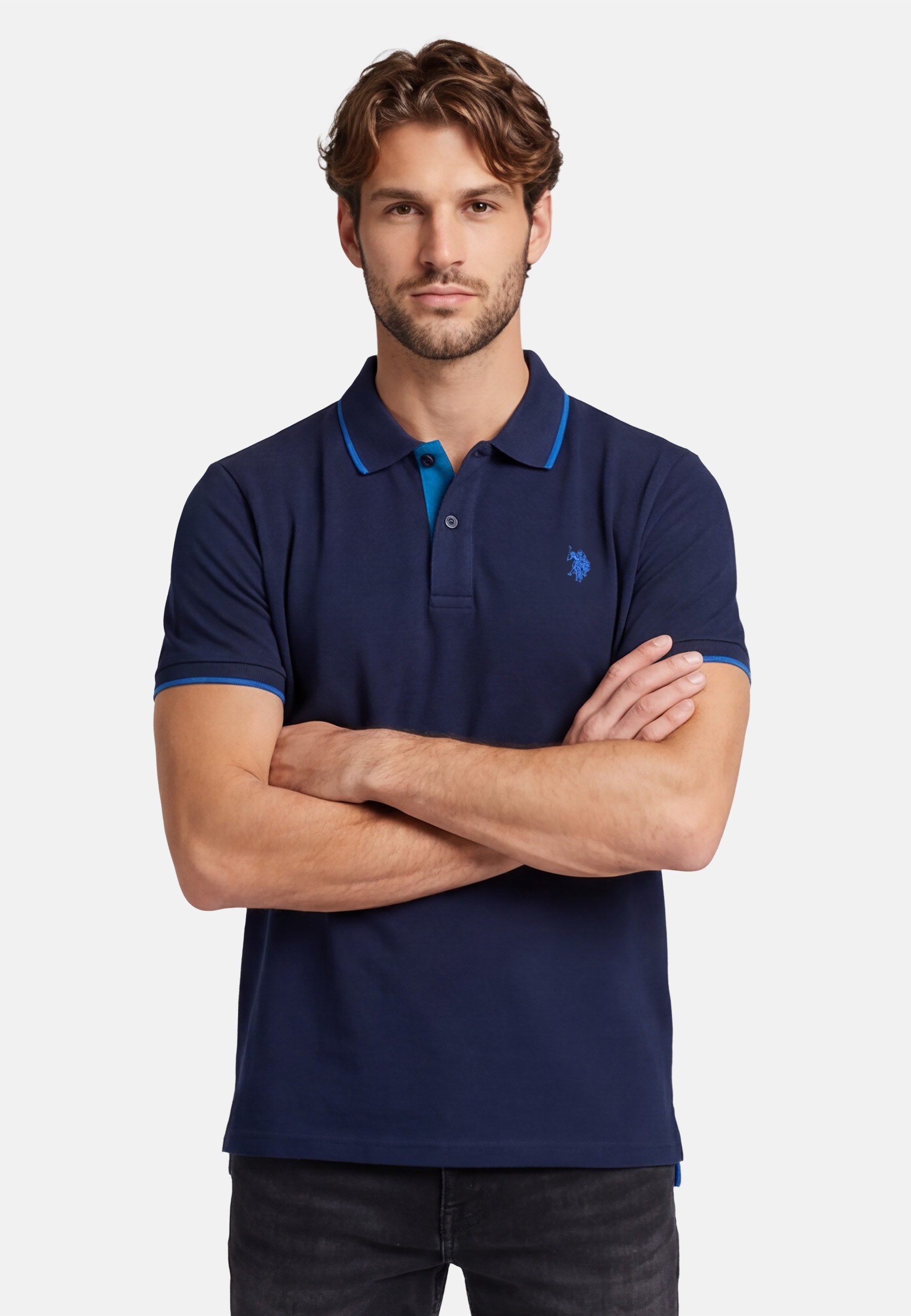 U.S. Polo Assn. Poloshirt USKayle – Classic Fit kurzarm mit Logo-Stickerei Mit Flachstrick-Kragen, Knopfleiste und elastischer Baumwollmischung