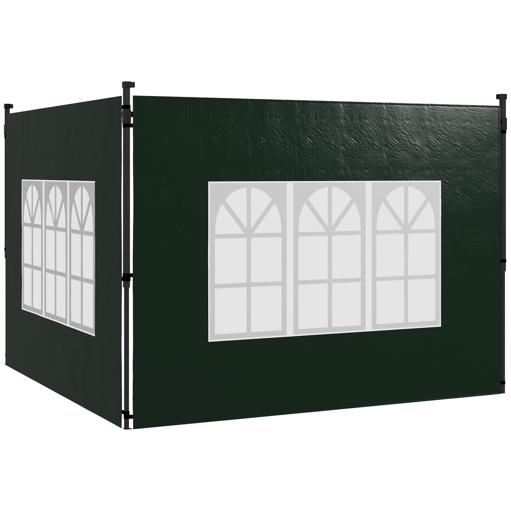 Outsunny Pavillonseitenteil 2er Set Wasserdicht mit Fenster Winterfest, 293x193 cm, für Pavillon 3x3m und 3x6m) Seitenteile, [2-St. Seitenwände, für Pavillon Partyzelt Gartenzelt, Dunkelgrün