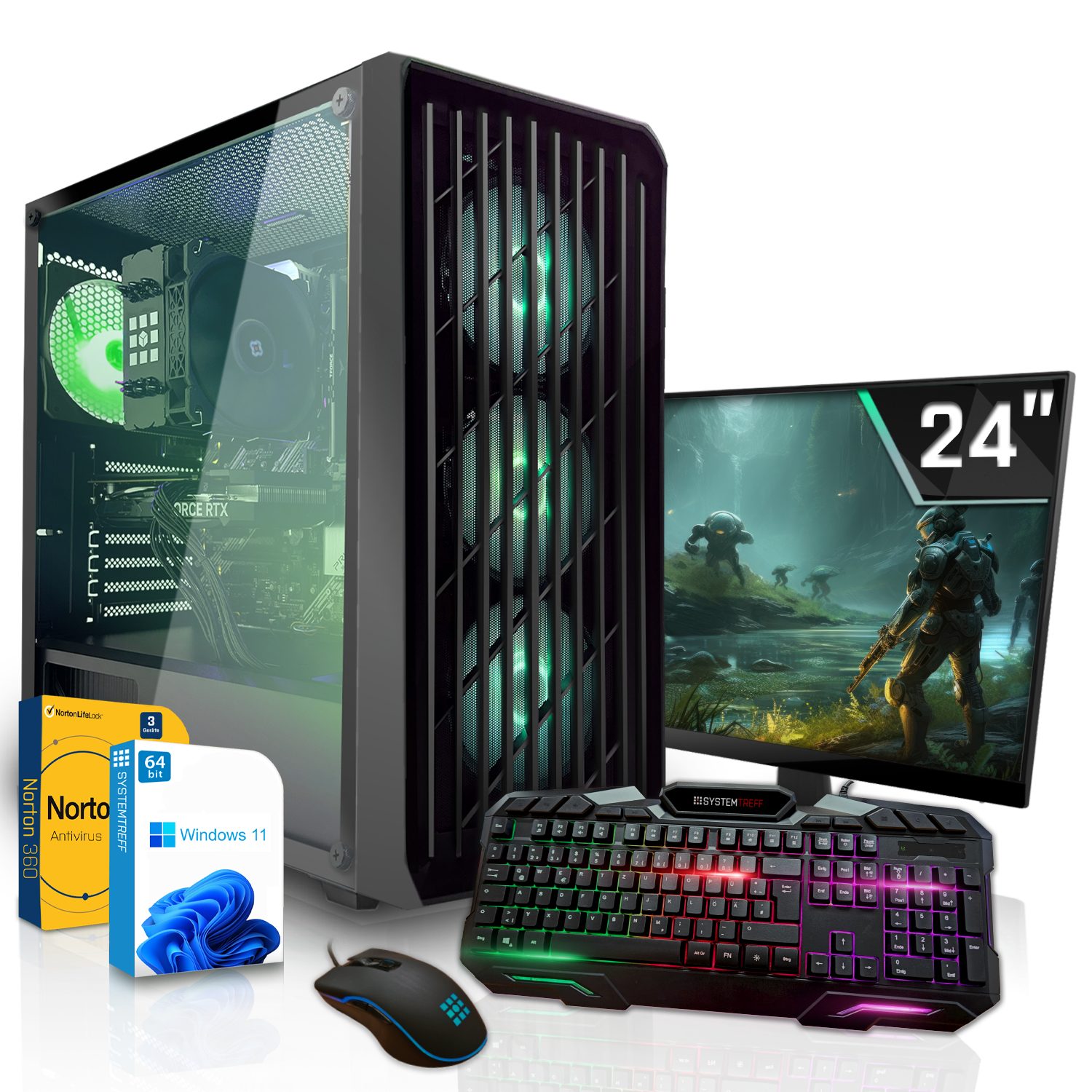 SYSTEMTREFF Basic Gaming-PC-Komplettsystem (24", Intel Core i5 12400F, GTX 1630, 16 GB RAM, 512 GB SSD, Windows 11, WLAN)