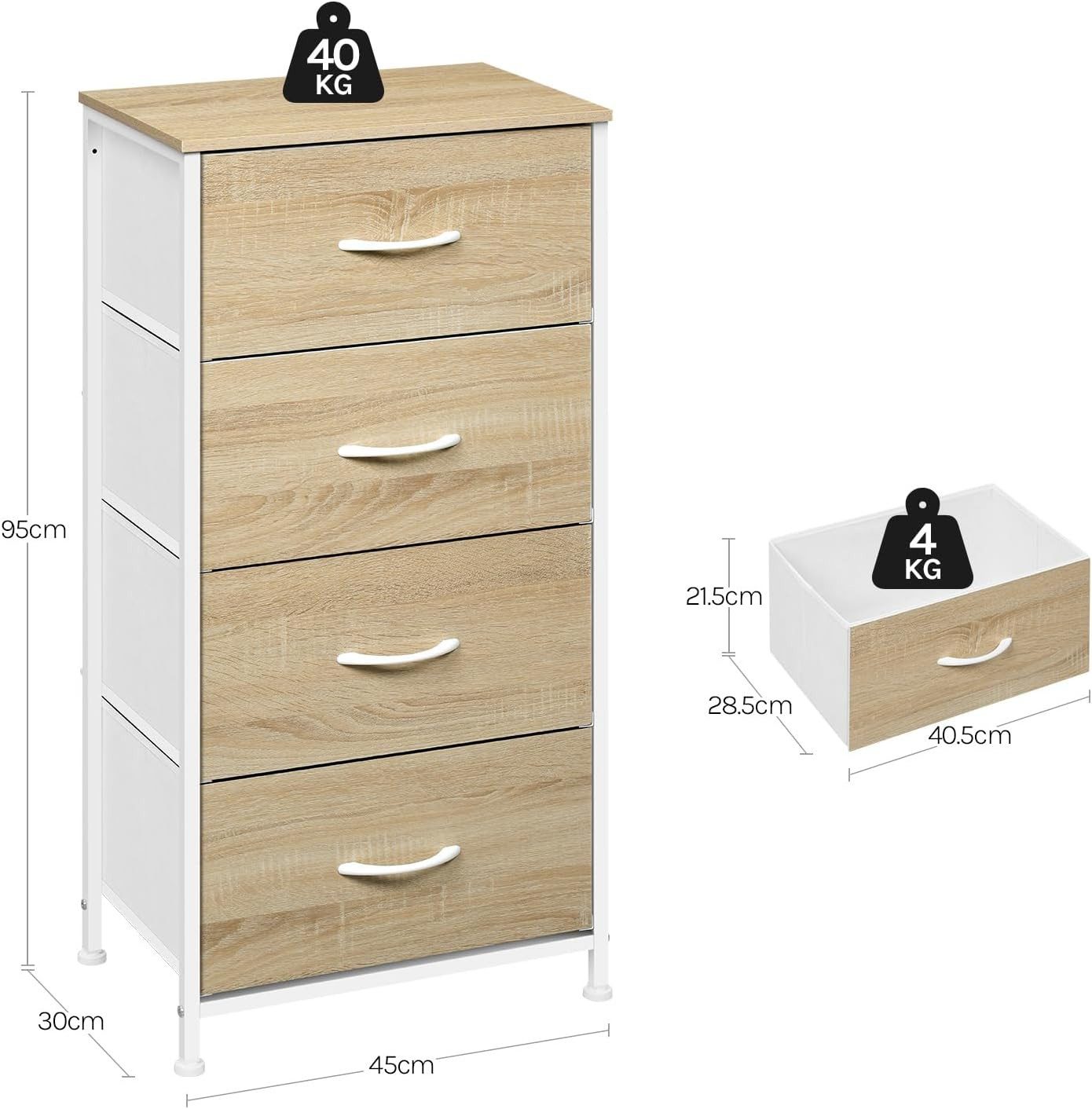 Woltu Kommode (1 St), schmal, mit 4 Schubladen aus Stoff, Sideboard