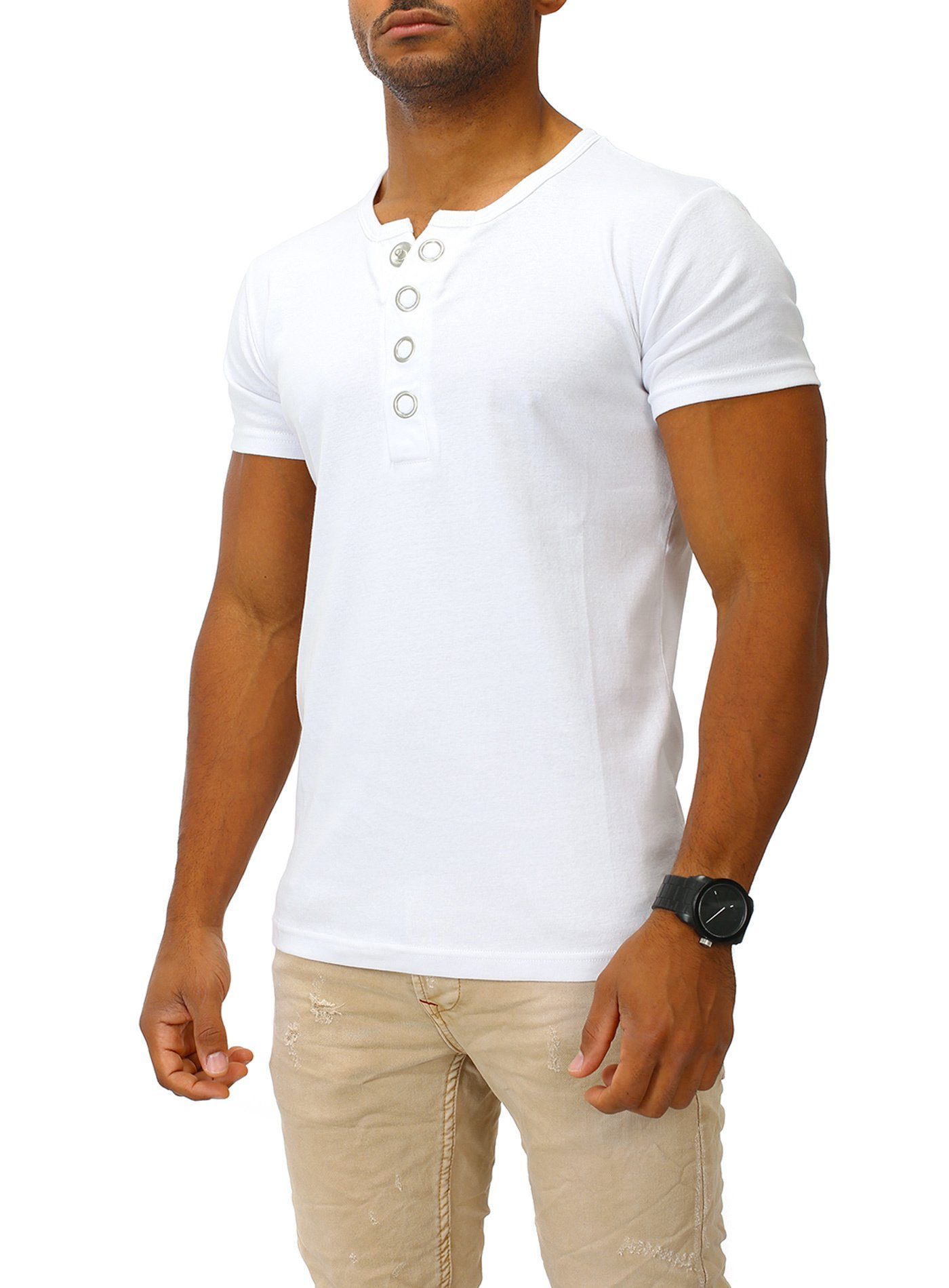Joe Franks T-Shirt Big Slim white Button stylischem Fit in