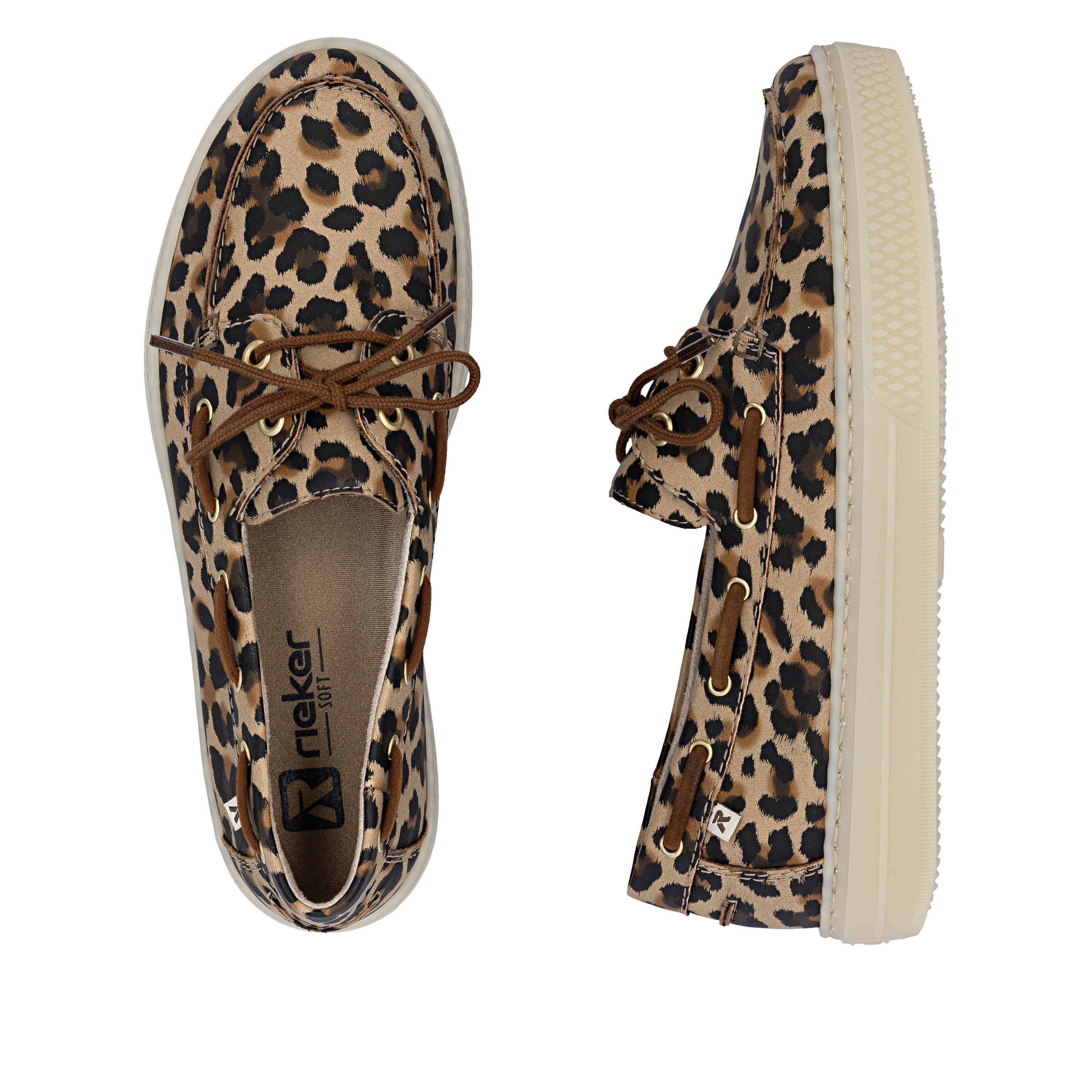 Rieker Bootsschuh Schnürer, Mokassin, Halbschuh im Leo-Look