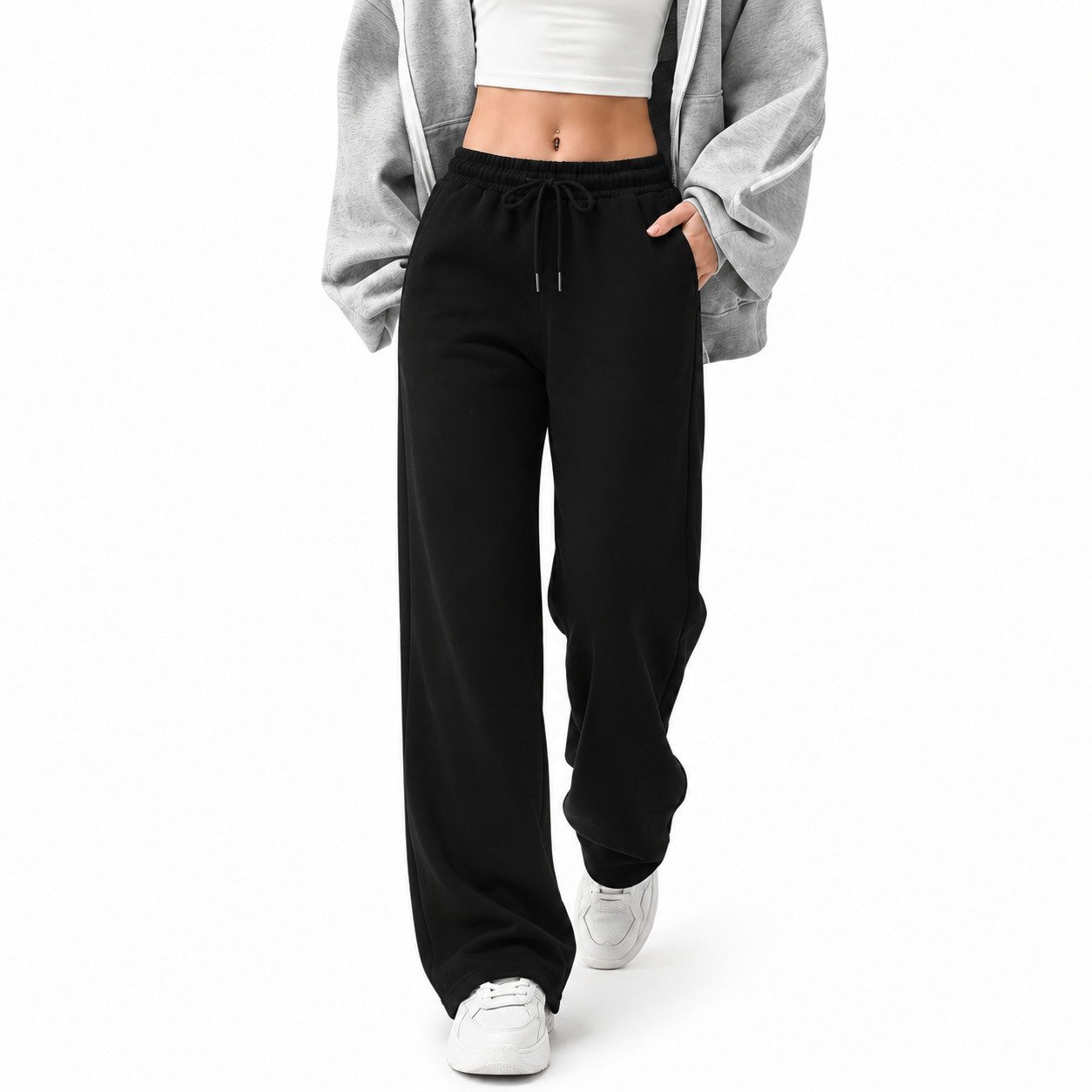 S&S Jogginghose Damen Sweathose Baumwolle Freizeit Sommer Hosen (Packung, 1-tlg., jogginghose für damen) mit High Waist & modernem Wide Leg Schnitt