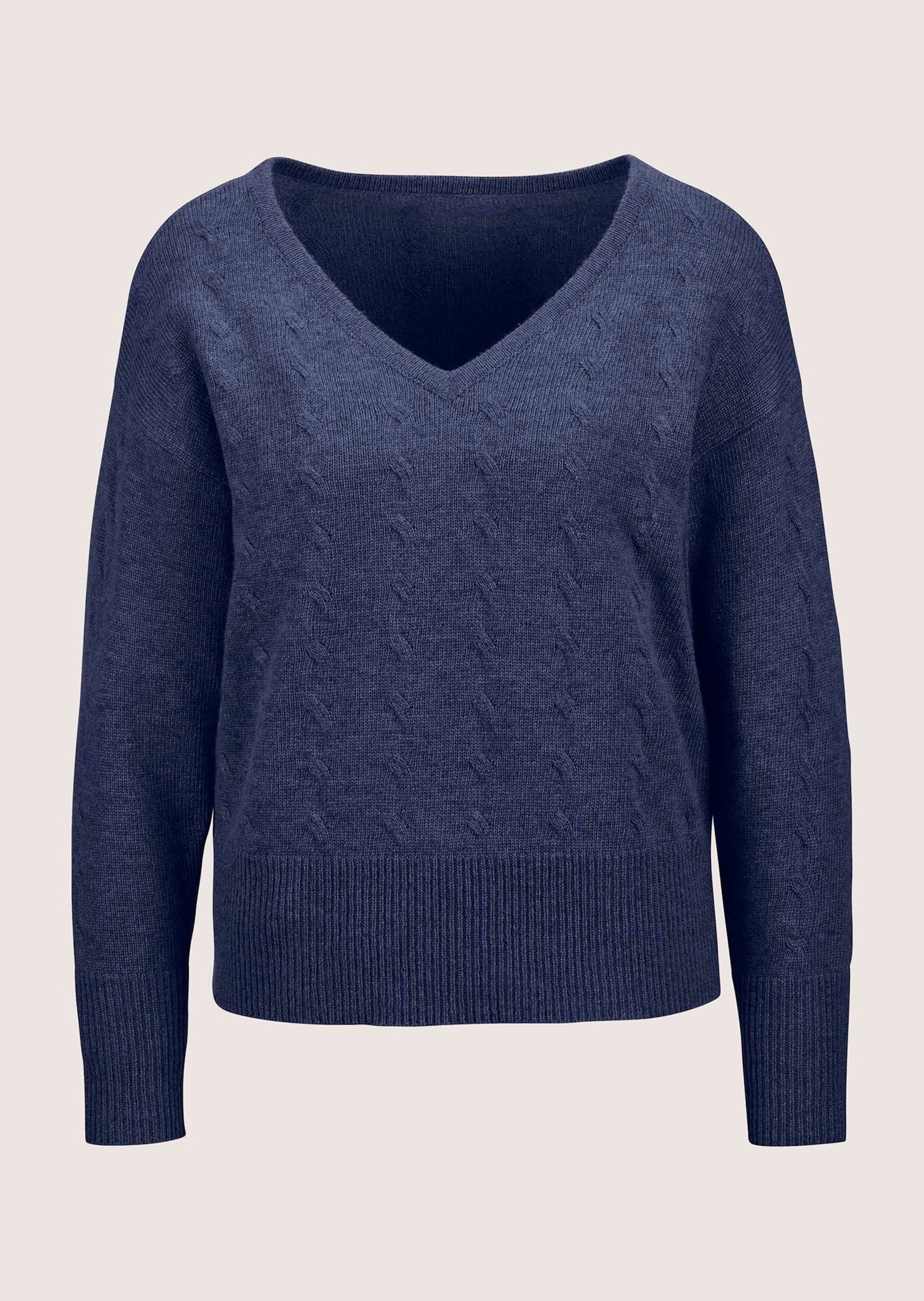 MADELEINE Strickpullover V-Pullover mit Zopfmuster