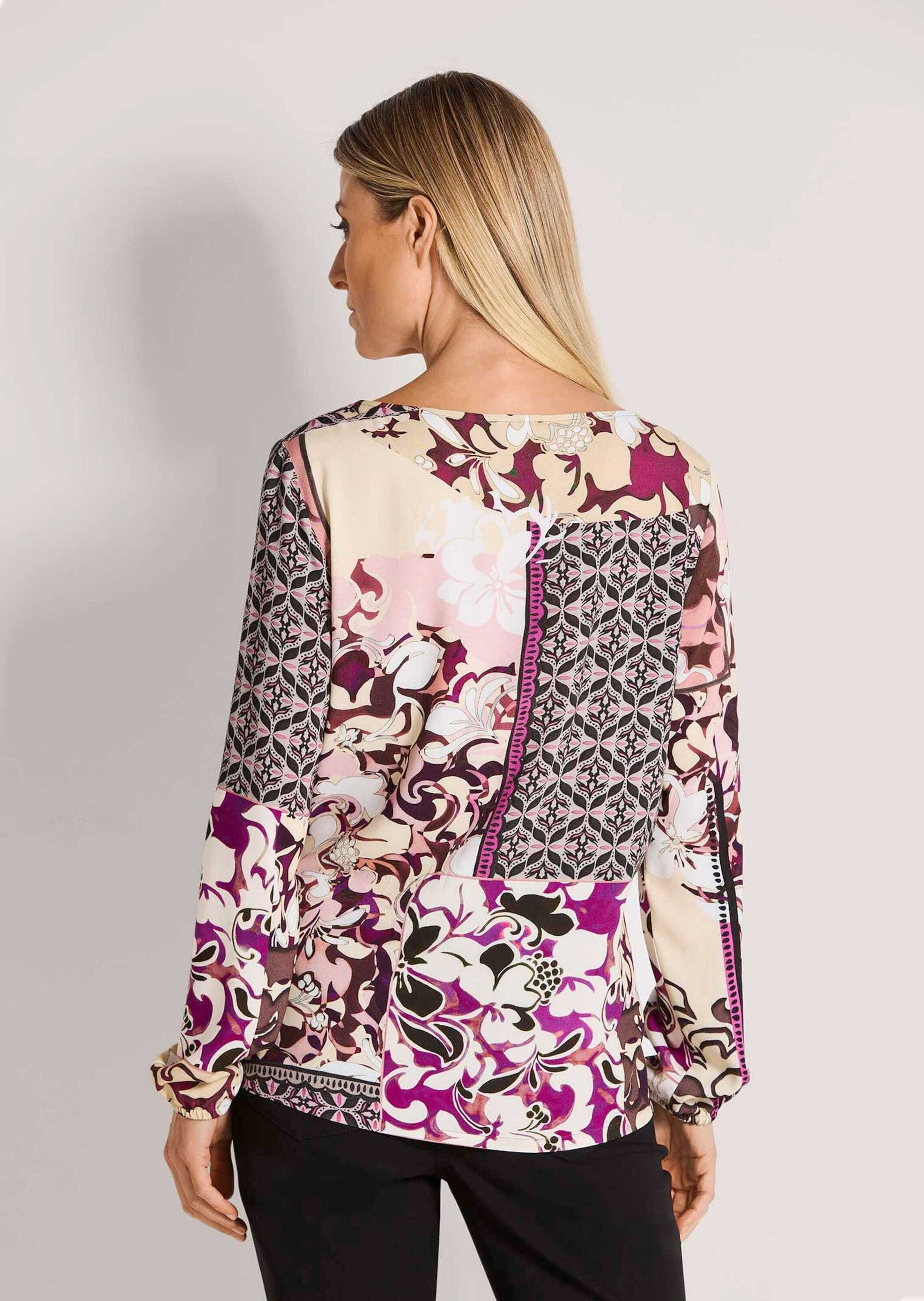 MADELEINE Schlupfbluse Viskosebluse mit floralem Muster-Mix Fließende Freizeitbluse mit Rundhals, Gummibündchen und Langarm