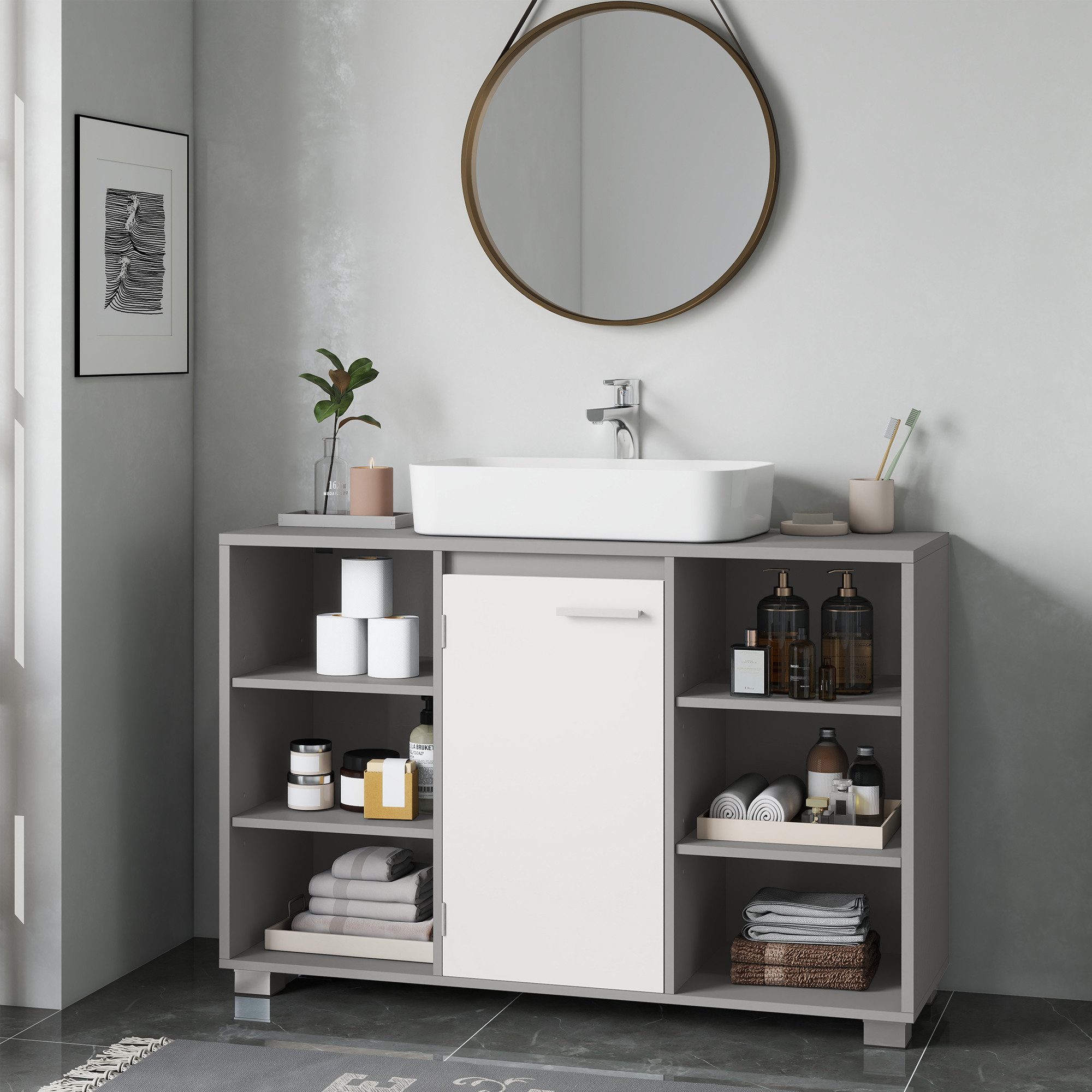 VASAGLE Waschbeckenunterschrank Unterschrank Badezimmerschrank Badschrank mit verstellbaren Ablagen, 30 x 90 x 60 cm, mit Füßen – Bild 4 von 5