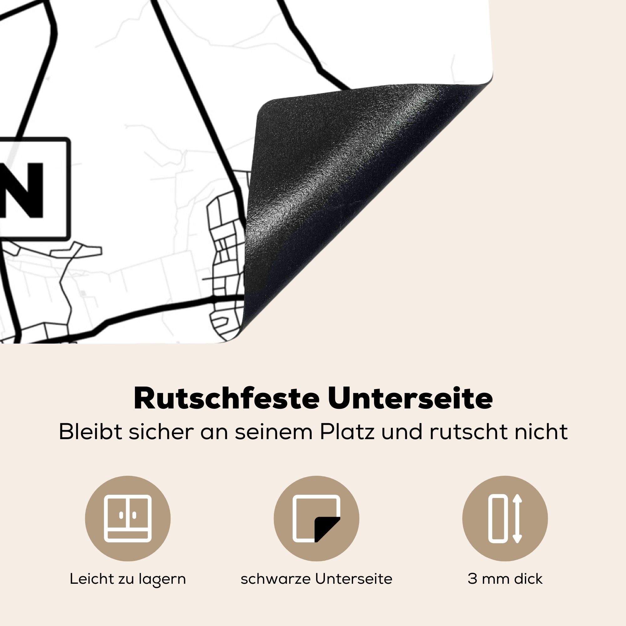 Arbeitsplatte - für Karte Ceranfeldabdeckung, küche Vinyl, MuchoWow Stadtplan, Gießen cm, Herdblende-/Abdeckplatte - (1 78x78 tlg),