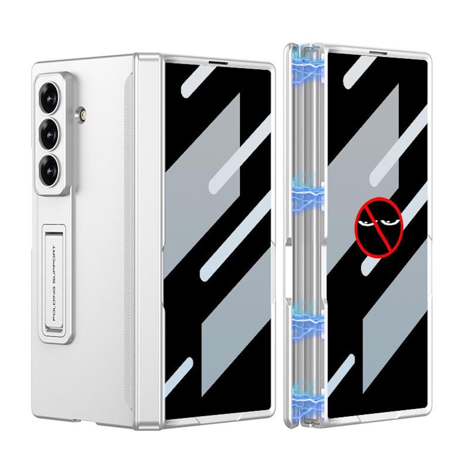 Wigento Handyhülle Für Samsung Galaxy Z Fold7 5G Integrierte Privacy Film Hülle Silber, Privacy Hülle mit Magnetverschluss und Klappständer