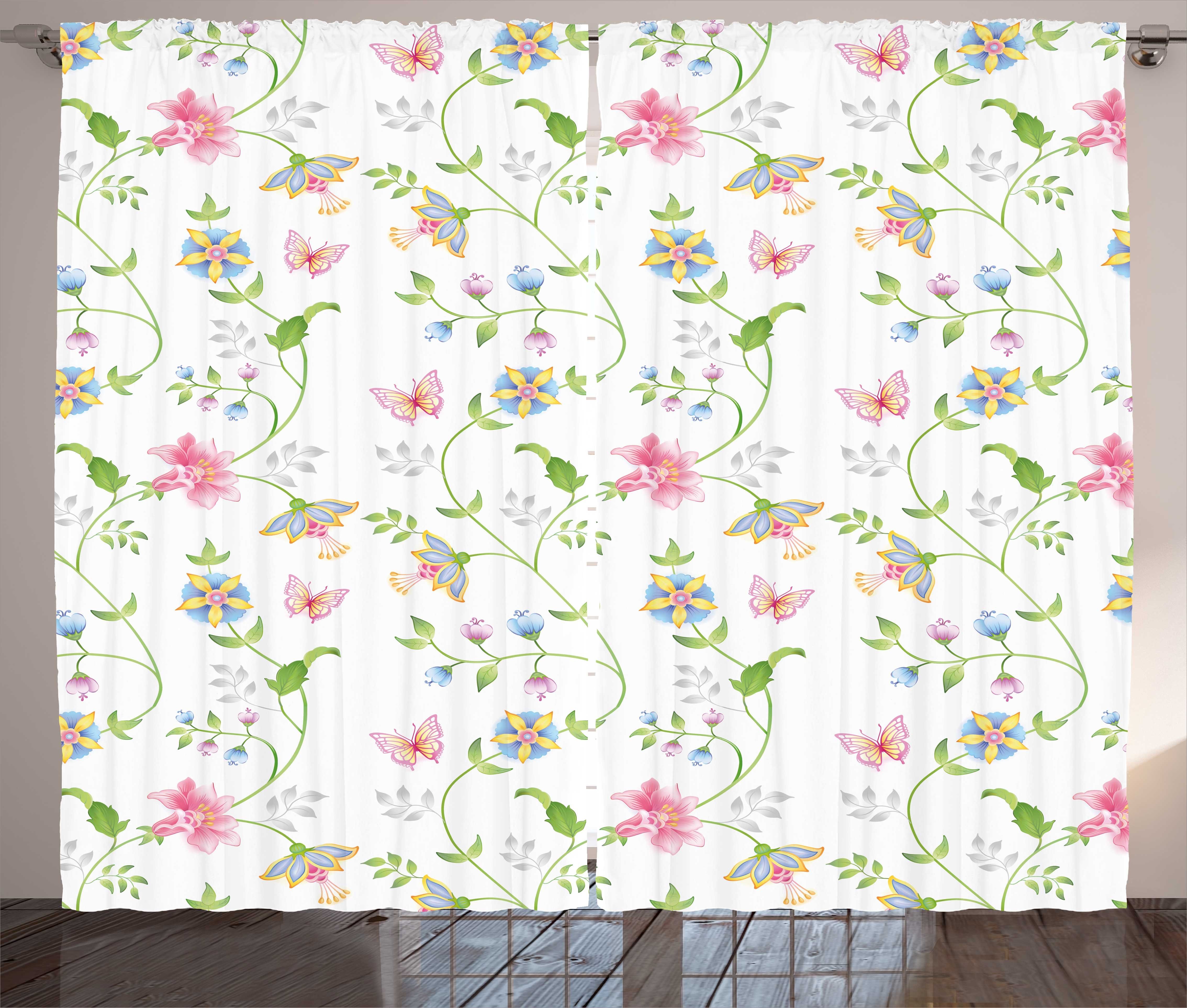 Gardine Schlafzimmer Kräuselband Vorhang Blüten Haken, und Schmetterlinge Blume und mit Schlaufen Abakuhaus