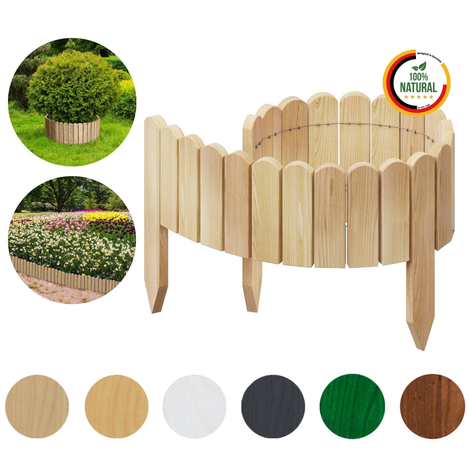 Floranica Palisade Flexible Rollborder Beeteinfassung Beetumrandung Rasenkante Holzzaun, LxH: 100x10 cm, Natur, Dekozaun Umzäunung von Blumenbeeten Kräutergarten Wege Rasenbegrenzung
