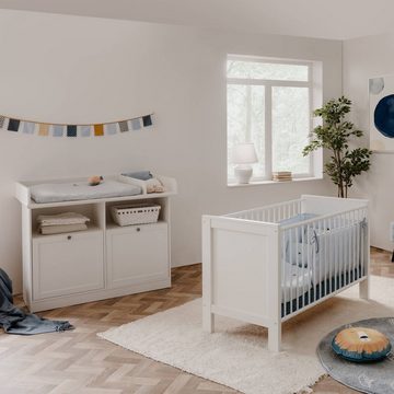 Homestyle4u Küchenzeile Wickelaufsatz abnehmbar Wickeltisch Weiß Babymöbel Schrank, 6 Fächer, 4 davon variabel