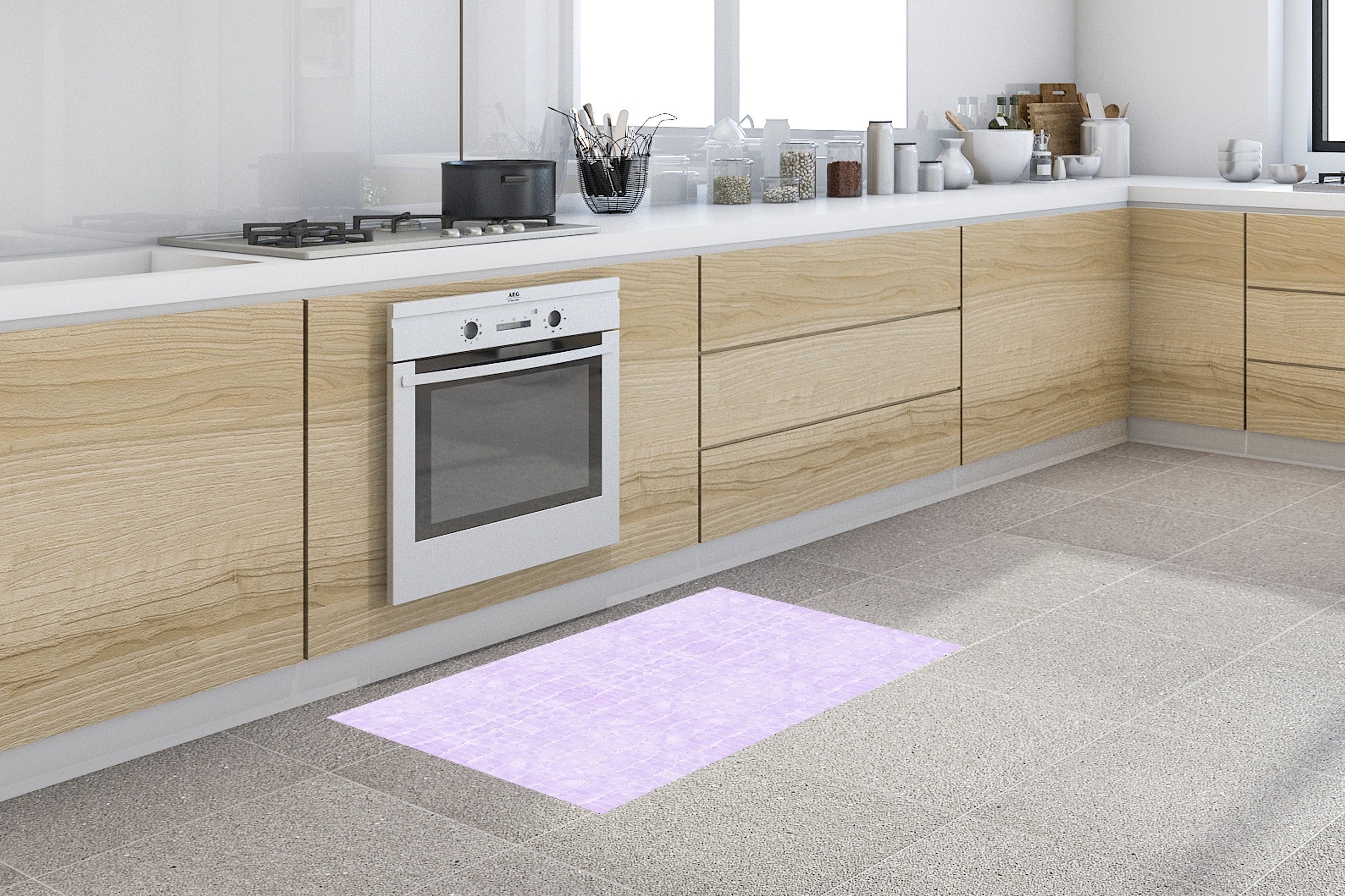 MuchoWow Küchenläufer Krokodil - Leder - Pastell - Lila, aus Kunststoff, Küchenteppich, Läufer für Küche, Rutschfest, Küchendeko, 120x50 cm