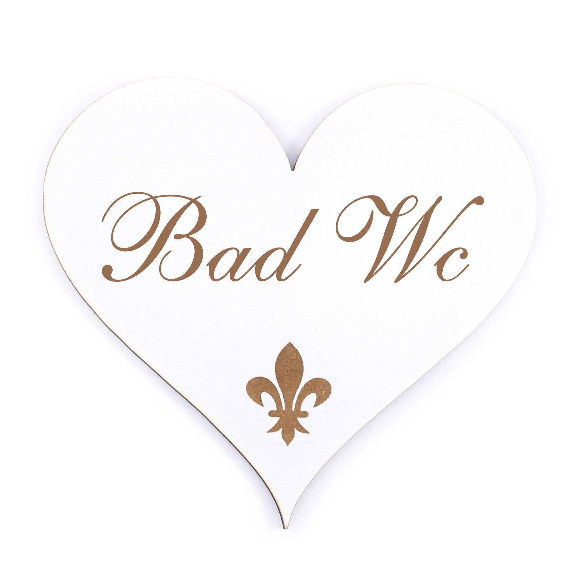 Dekolando Hinweisschild Türschild Herz - Bad Wc - Schild 13 x 12 cm - Schilder Türschilder