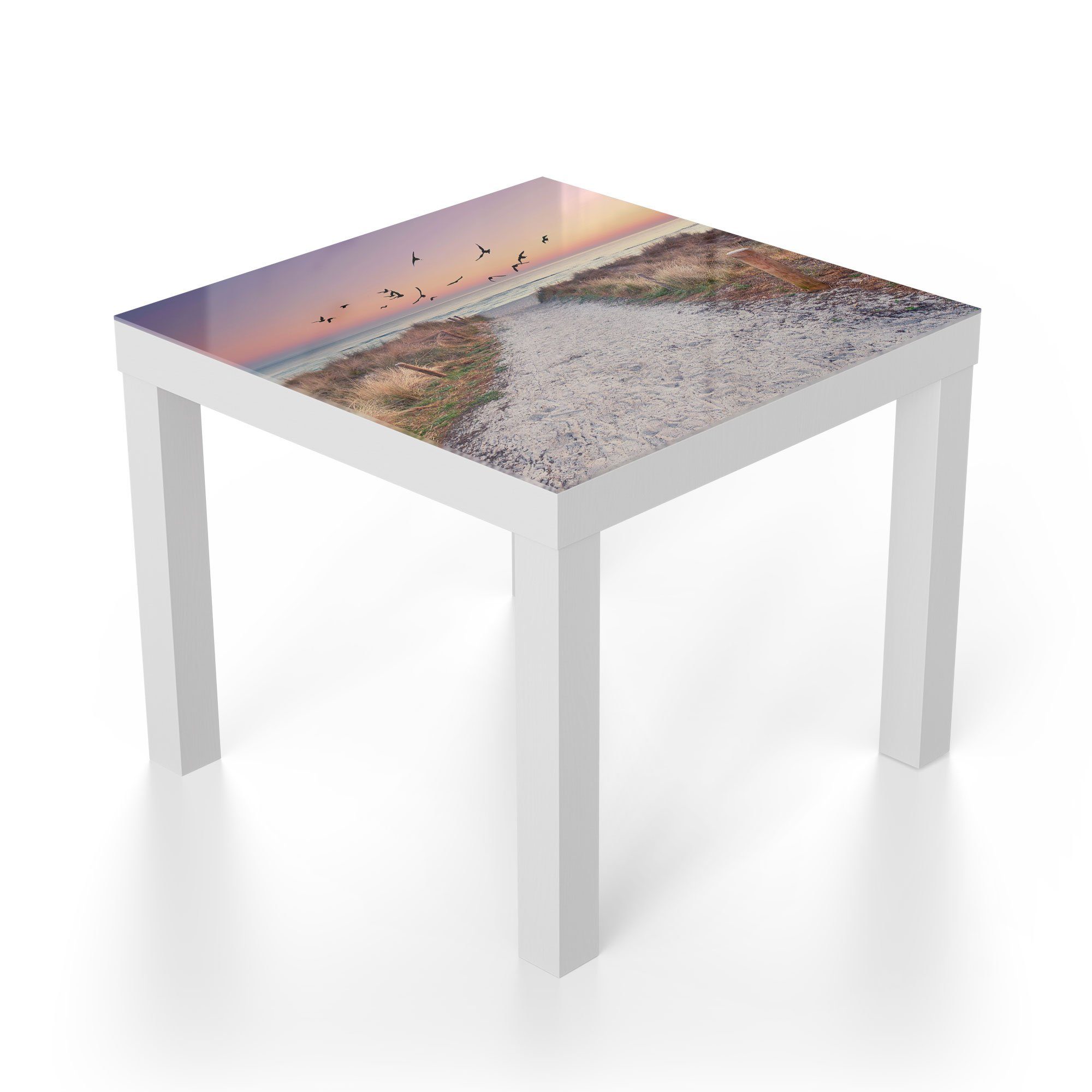 DEQORI 'Strandaufgang Weiß Glastisch Couchtisch Ostsee', Beistelltisch modern zur Glas