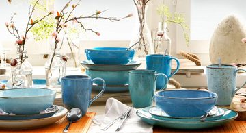 CreaTable Kombiservice Geschirr-Set NATURE COLLECTION Aqua (16-tlg), 4 Personen, Steinzeug, Service, Trendaktuelle Blau-Töne, 16 Teile, für 4 Personen