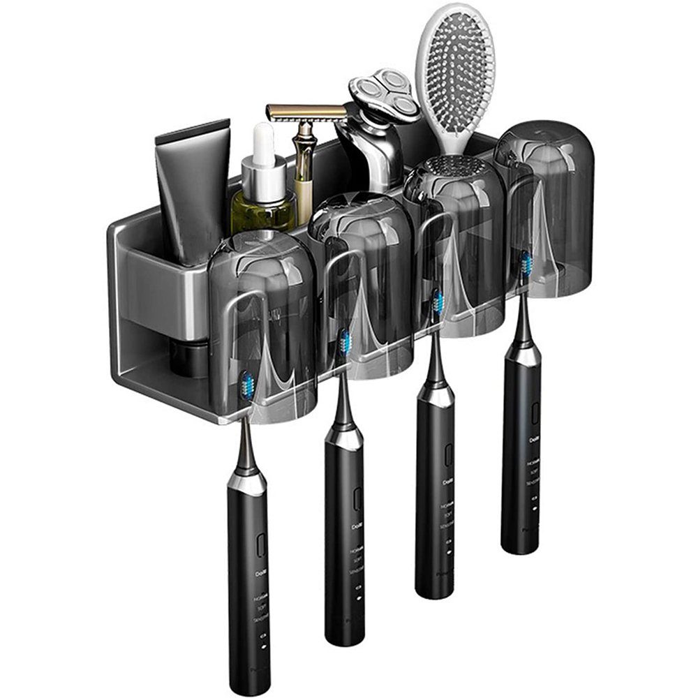 zggzerg Zahnbürstenhalter Zahnbürstenhalter, Ohne Bohren mit 4 Bürstenschlitzen und Becherhalter, Wand Elektrisch Zahnbürste Halter,Zahnbürstenkopf Halter Selbstklebend