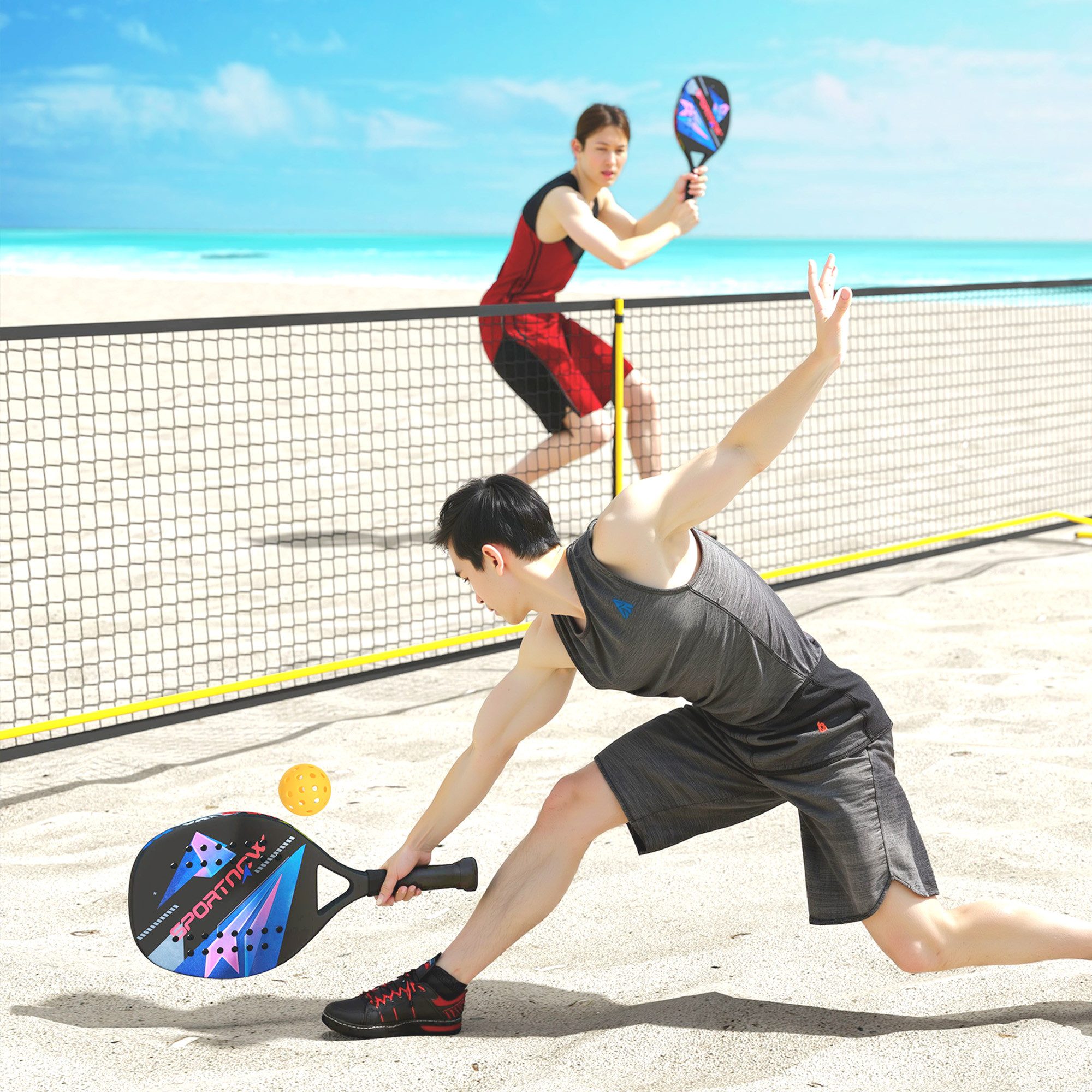 SPORTNOW Tennisschläger Beach-Tennis-Schläger, (mit EVA-Memory-Foam-Kern, 2-tlg., Umhängetasche und rutschfestem Griff), Schwarz