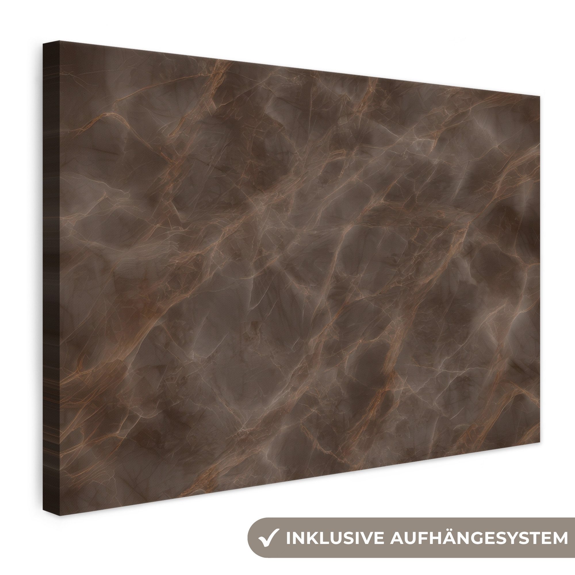 OneMillionCanvasses® Leinwandbild Brauner Marmor - Organisch - Naturstein, Fotodruck (1 St), Leinwand Bilder Klein, Wand Dekoration Aesthetic 30x20 cm