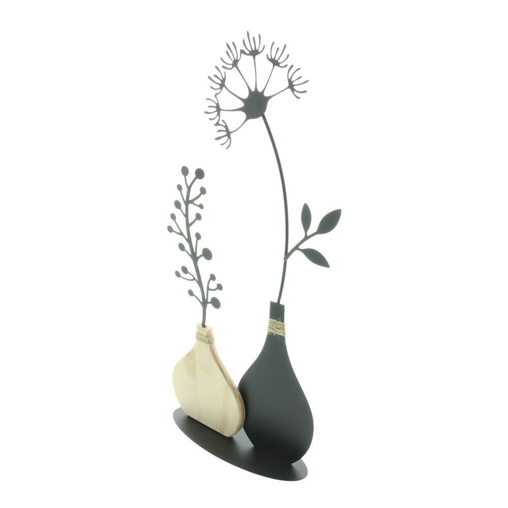 Home-trends24.de Dekofigur Vase Metalldeko Skulptur Deko Figur Objekt Blumen Schwarz – Bild 4 von 4