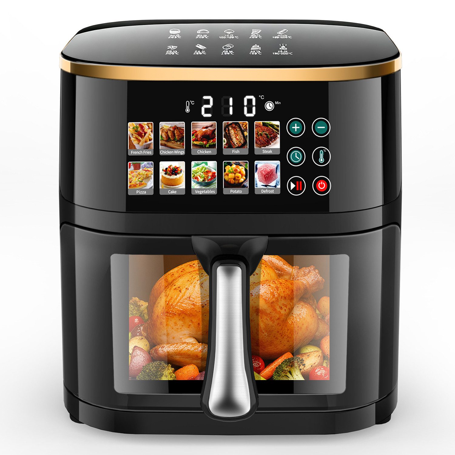 oyajia Heißluftfritteuse XXL Airfryer 10L mit LED-Farbdisplay & Sichtfenster, 10 Programme, LED-Touchscreen in Farbe, einfacher Reinigung, 2000 W, Heißluftfrittieren, Backen, Grillen, Aufwärmen, Hydrieren, Auftauen