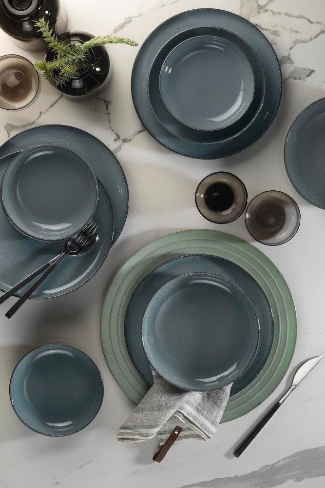 Kütahya Porselen Tafelservice Kütahya Porselen 12tlg. Tafelservice Porzellan Grün Modern, Porzellan