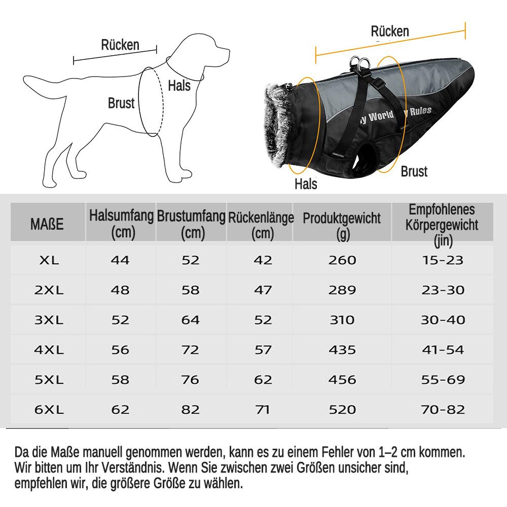 Ledander Hundejacke warmer reflektierender Hundejacke,Atmungsaktiver Mantel, wasserdichte - ideal für kleine, mittelgroße und große Hunde