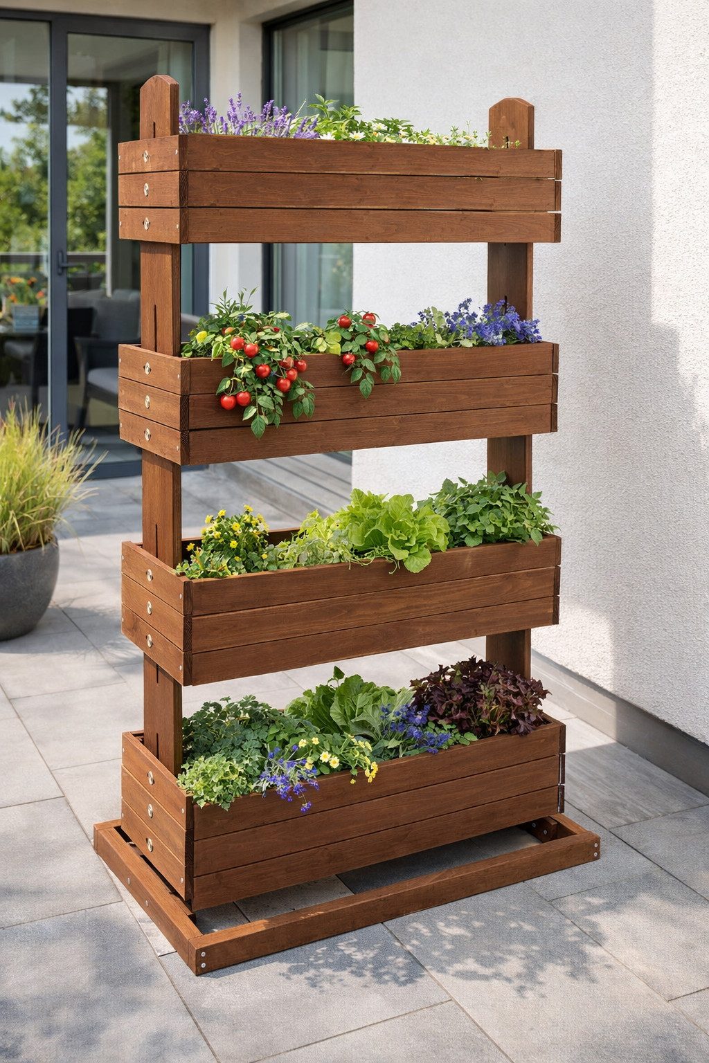 matrasa Hochbeet CUBE 4 - Vertikales Beet für Terrasse Balkon & Garten Braun, mit 4 Etagen und beweglichen Kästen – Bild 2 von 5