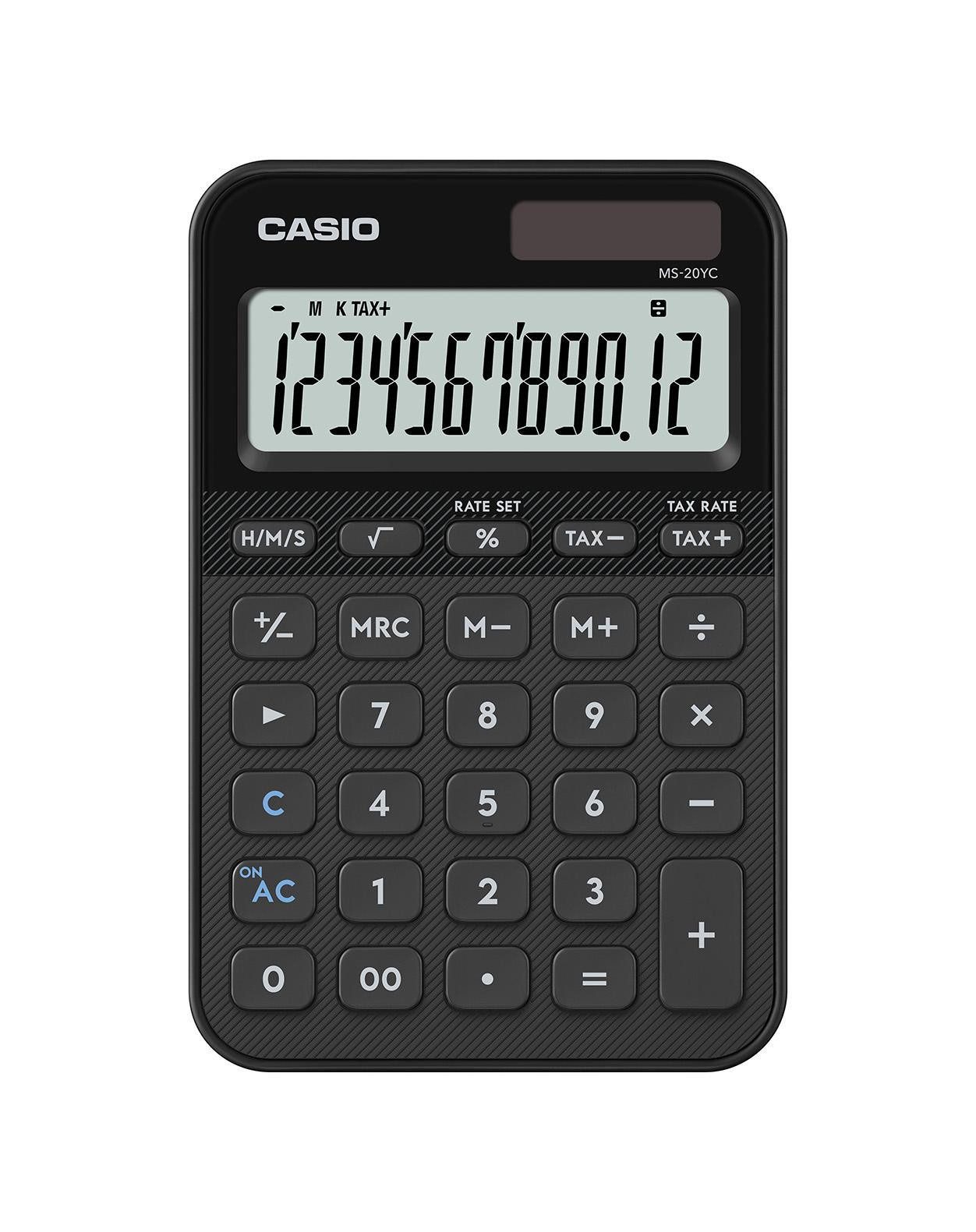 CASIO Taschenrechner MS-20YC, Solar-/Batteriebetrieb, 12-stelliges LC-Display, Rechenfunktionen