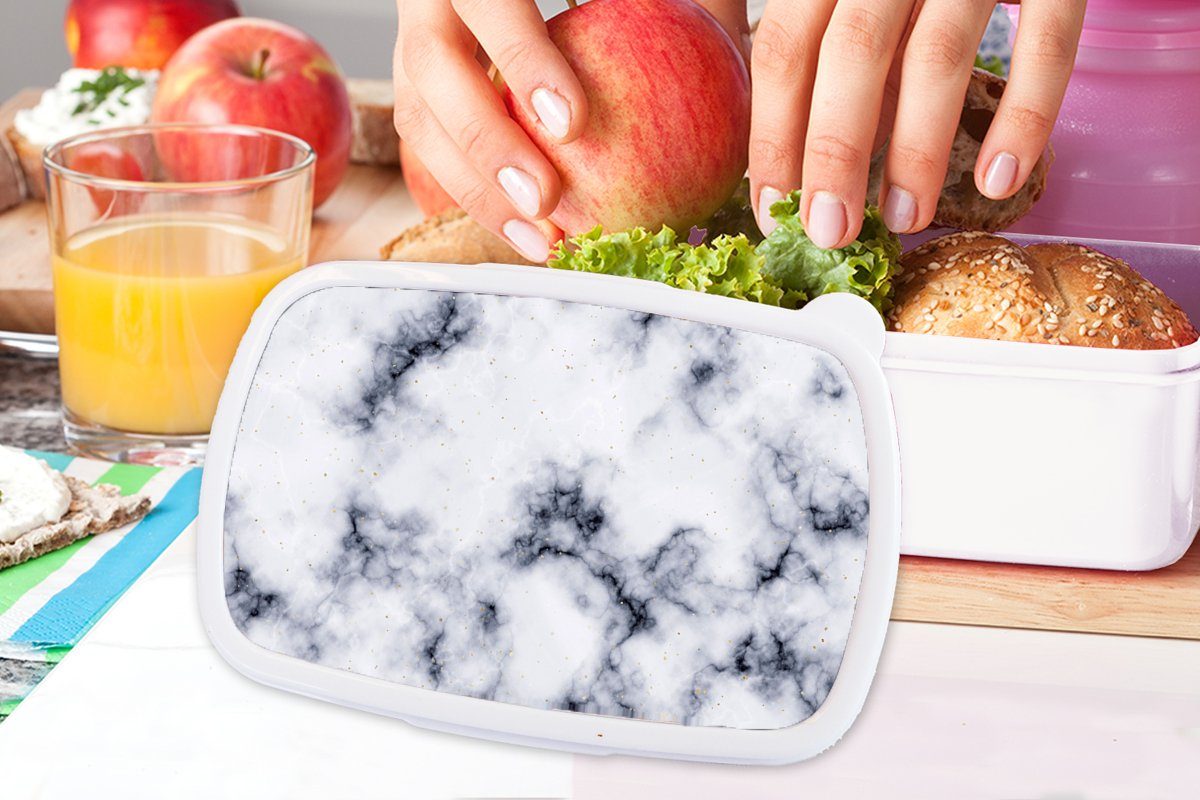 MuchoWow Lunchbox Marmor Achatgeode für und Brotbox Jungs Stein, Kinder Mädchen und Brotdose, - Erwachsene, weiß (2-tlg), - Kunststoff, für