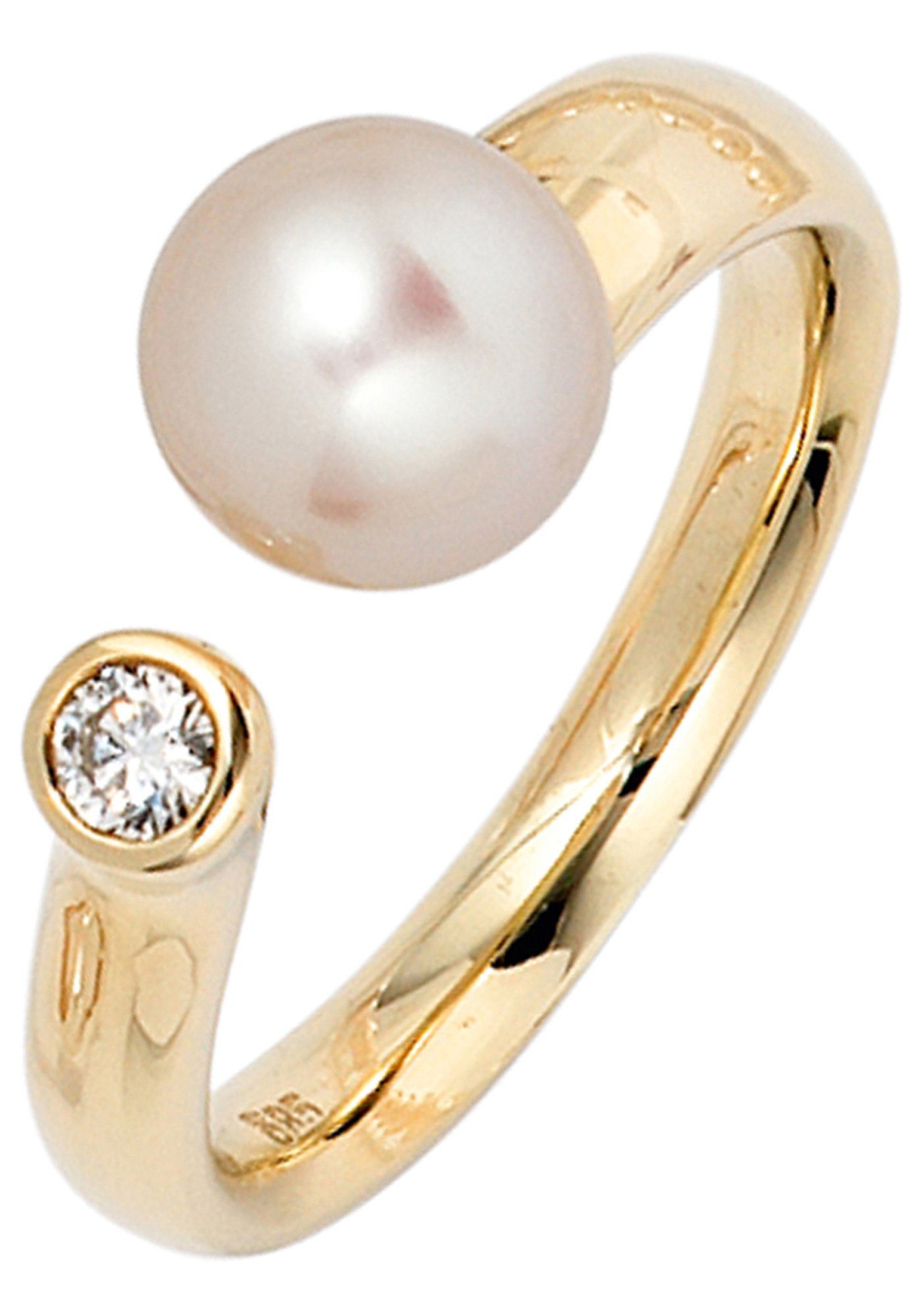 585 und Süßwasser-Zuchtperle Perlenring, Gold JOBO Diamant mit