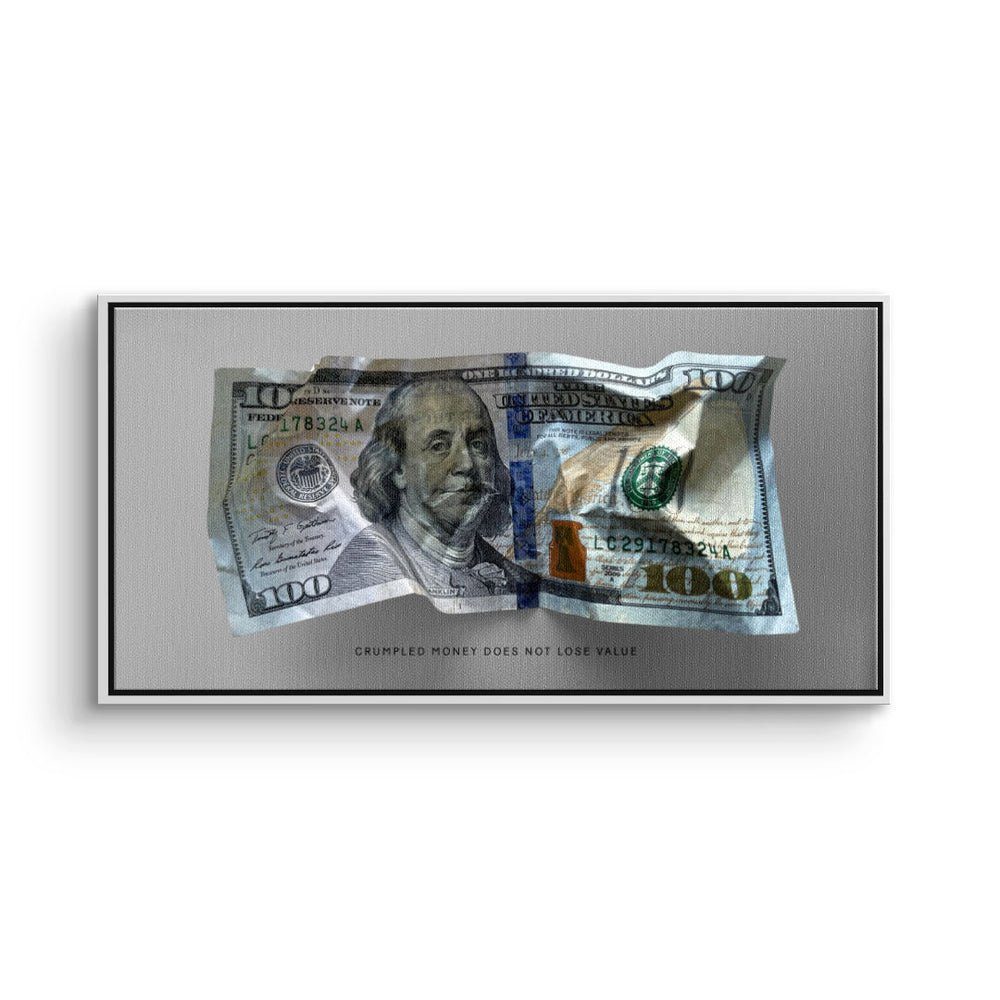 DOTCOMCANVAS® Leinwandbild, Premium Motivationsbild - Crumble Money V2 weißer Rahmen