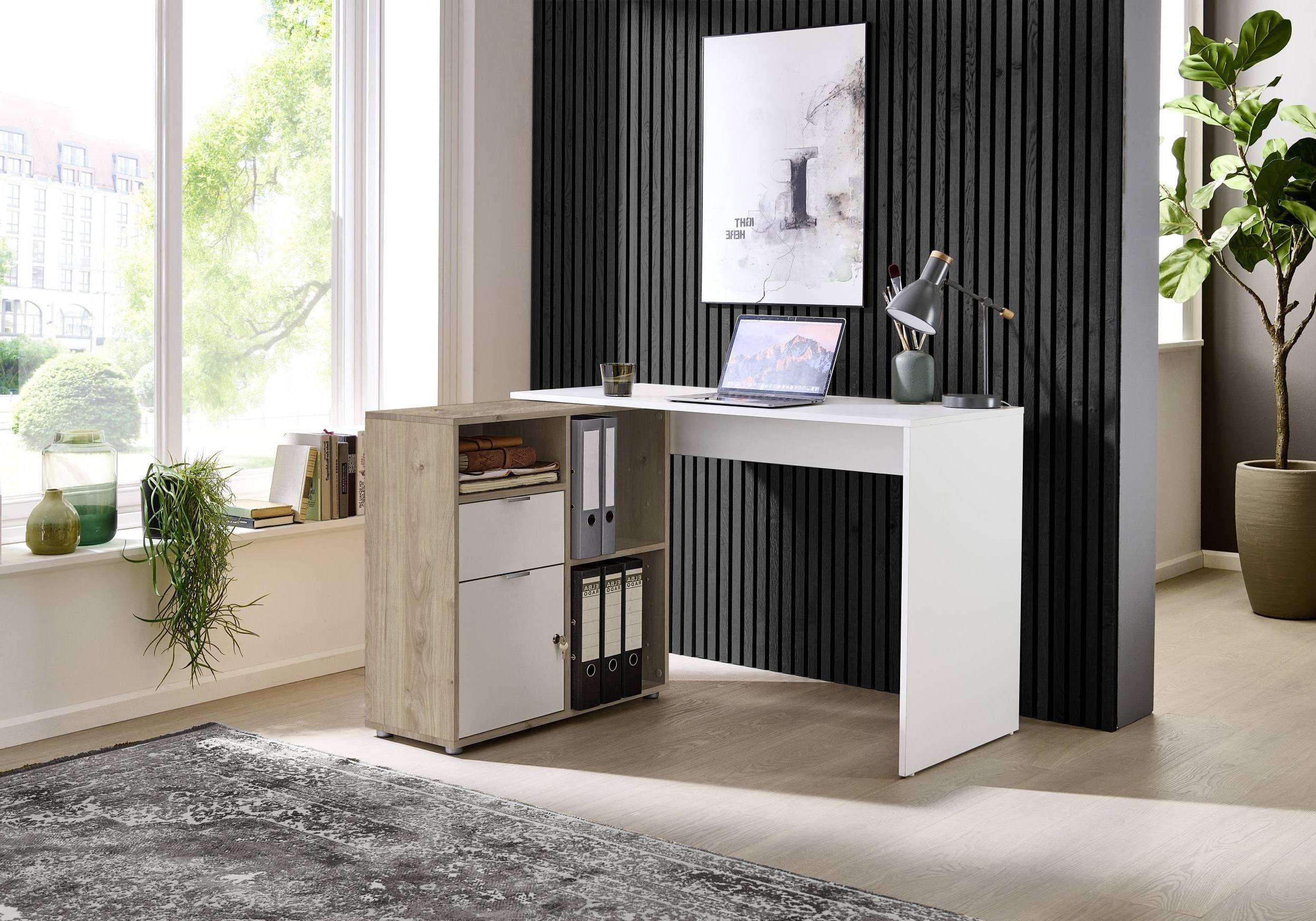 BMG Möbel Eckschreibtisch LENI (Schreibtischplatte mit Regal), Breite 110 cm, spiegelverkehrt montierbar, abschließbare Tür – Bild 3 von 4