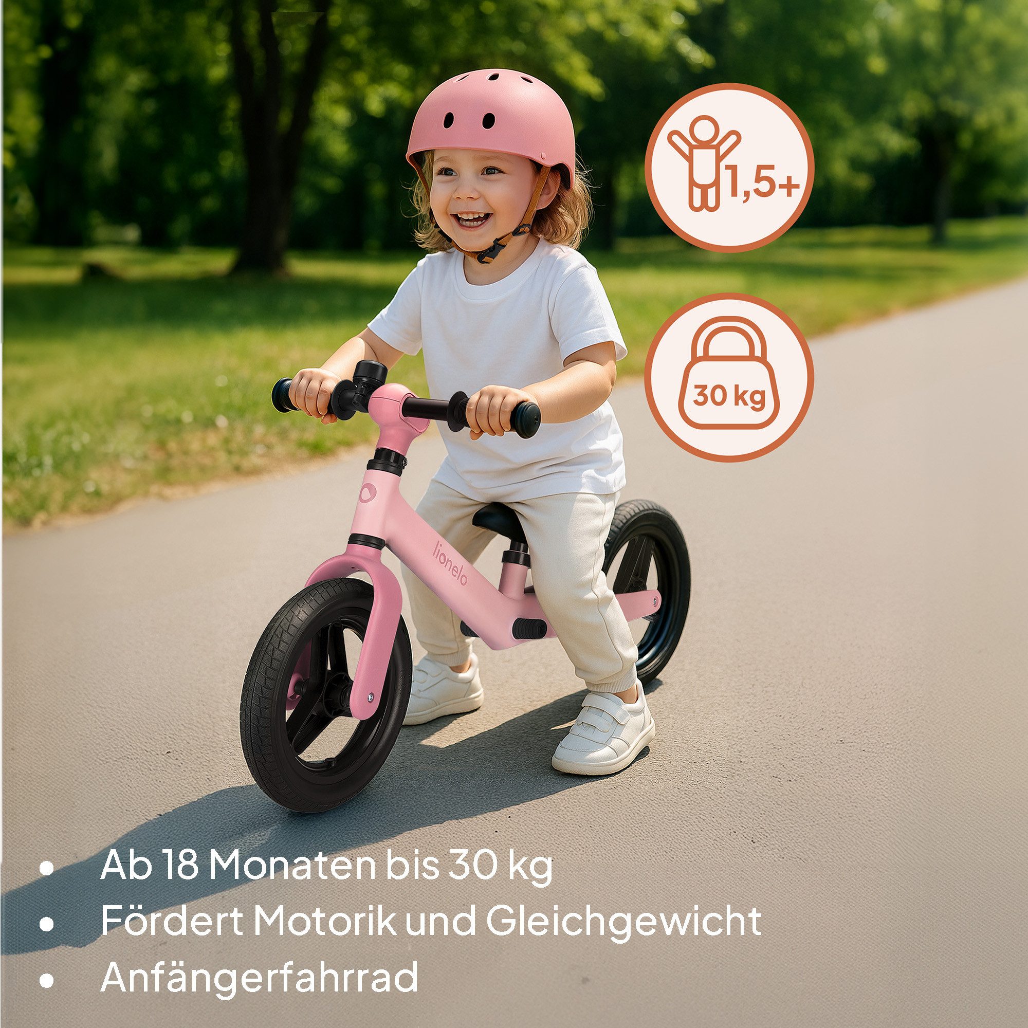 lionelo Laufrad TONI 25 cm Zoll, Leicht/Verstellbar/PU-Räder/120° Lenkerstopp