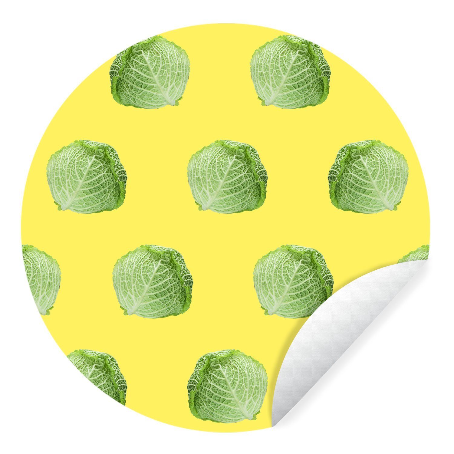 MuchoWow Wandsticker Kopfsalat - Gemüse - Muster - Gelb (1 St), Tapetenkreis für Kinderzimmer, Tapetenaufkleber, Rund, Wohnzimmer