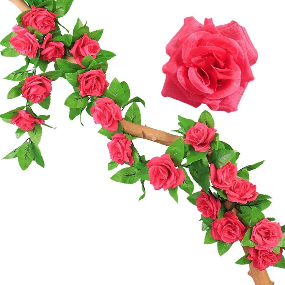 240 Hochzeitsdekoration Blusmart, cm, Gefälschte mit Simuliertes Blumenrebe Rosenrattan-Wandrohr Rot Rosen, Höhe Indoor Kunstblume Rattan-Dreierpacks Rose