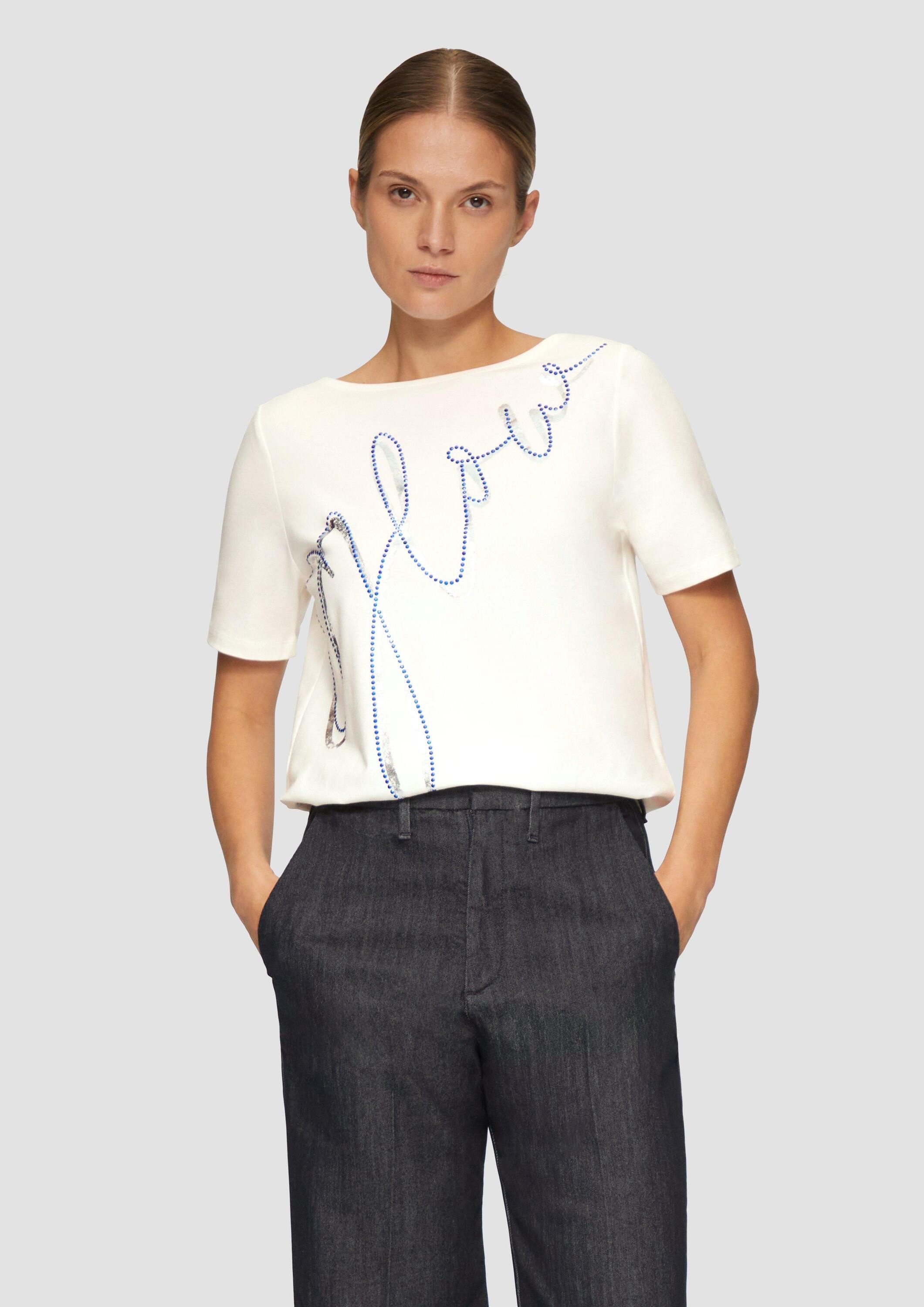 s.Oliver Kurzarmshirt T-Shirt T-Shirt mit Metallic-Print und Schmucksteinen günstig online kaufen