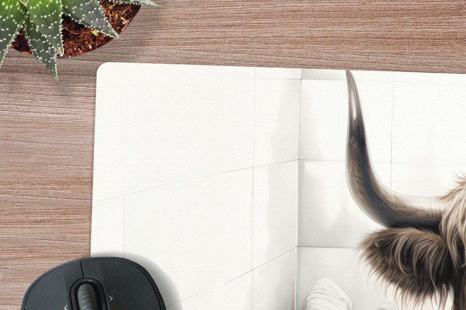 MuchoWow Mauspad Schottischer Highlander - Badewanne - Badezimmer - Zeitung (1-St), Mousepad mit Rutschfester Unterseite, Gaming XXL, Großes, 120x60 cm